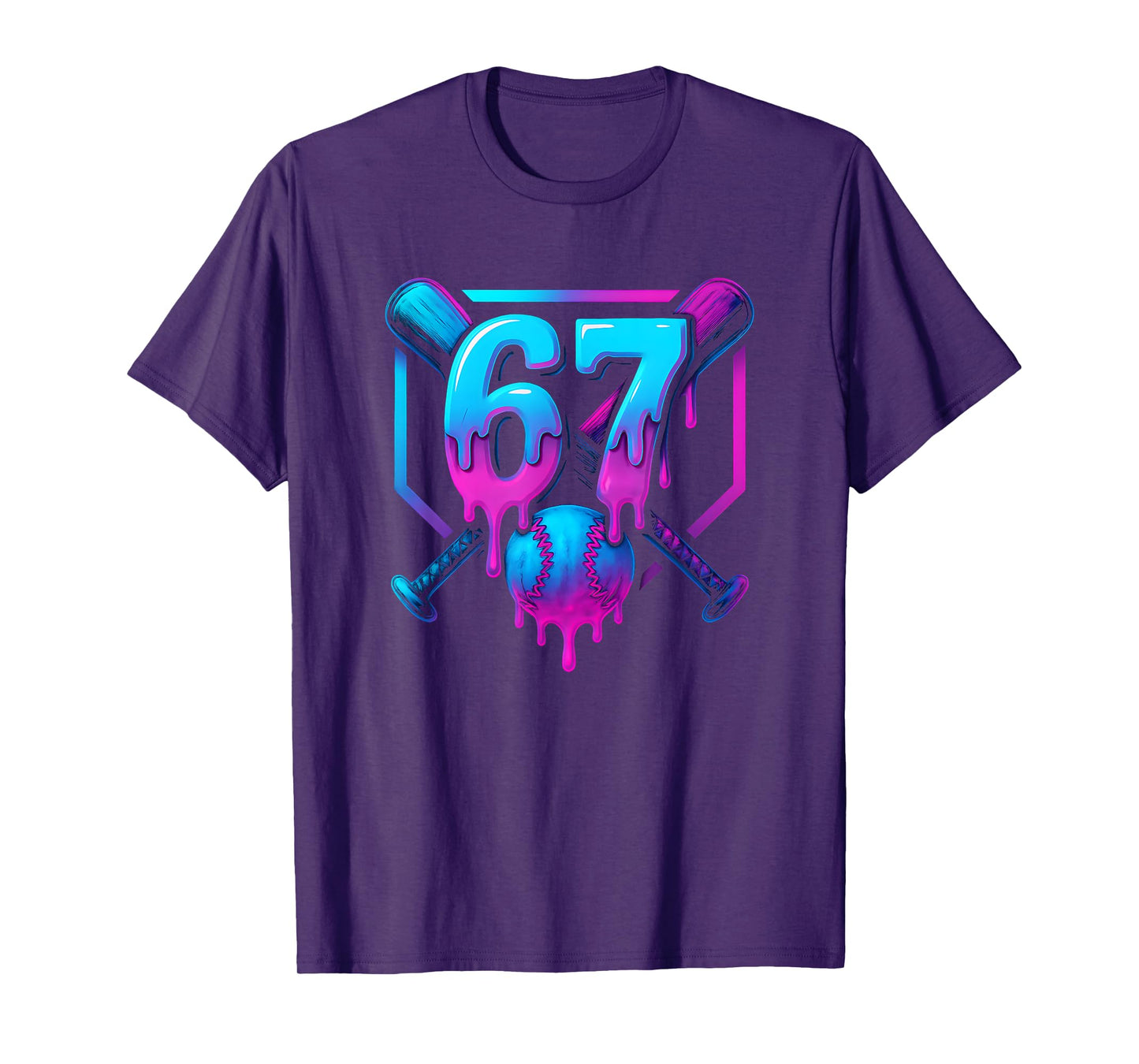 Six Seven Baseball Ice Cream Drip Cool 67 Gen Alpha Slang T-Shirt