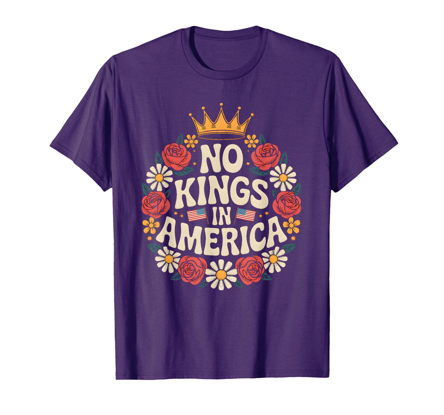 No Kings in America Patriotic Men Women Floral Retro T-Shirt