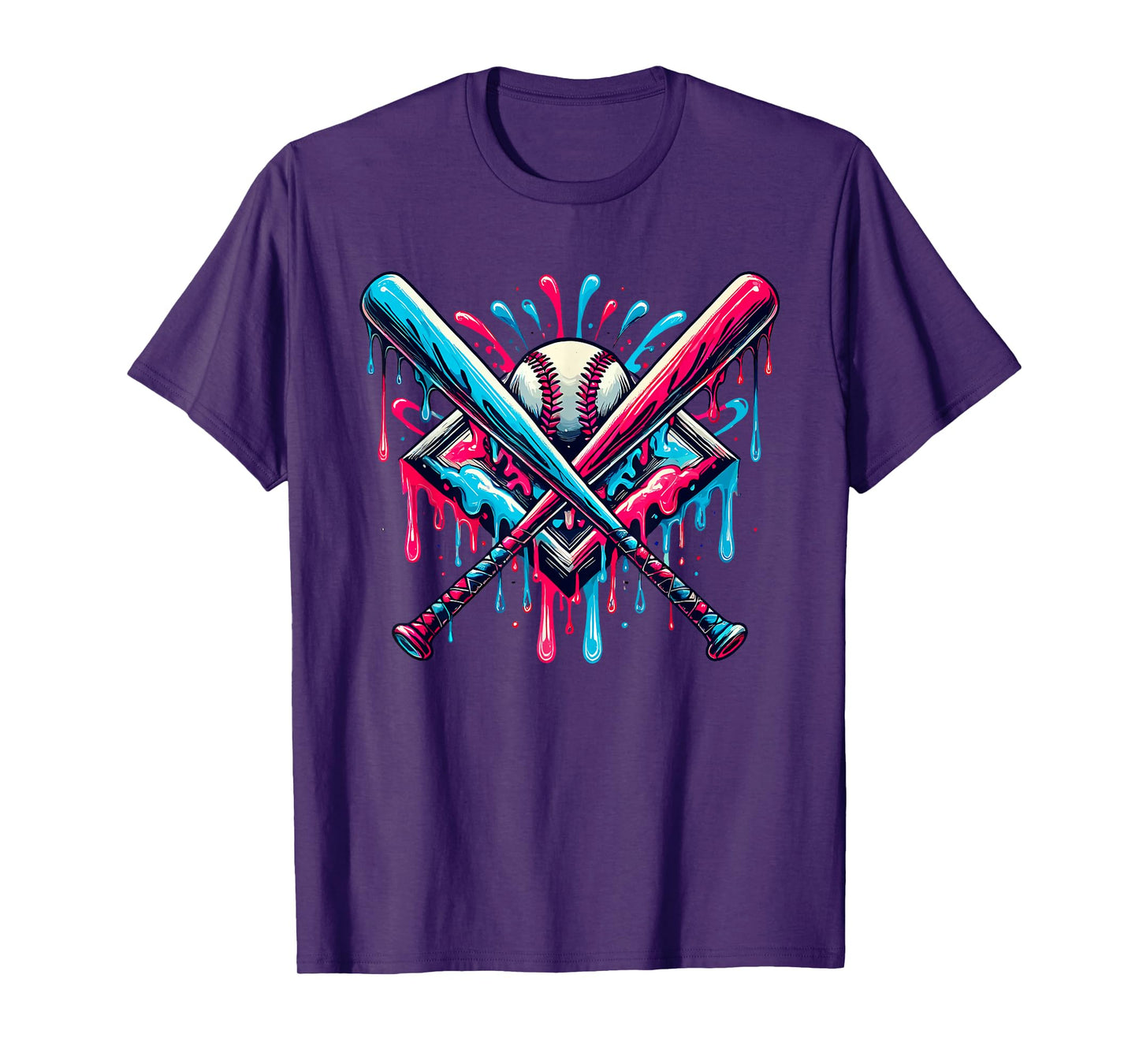Boys Baseball Bat Home Plate Drip Graphic Kids Baseball T-Shirt