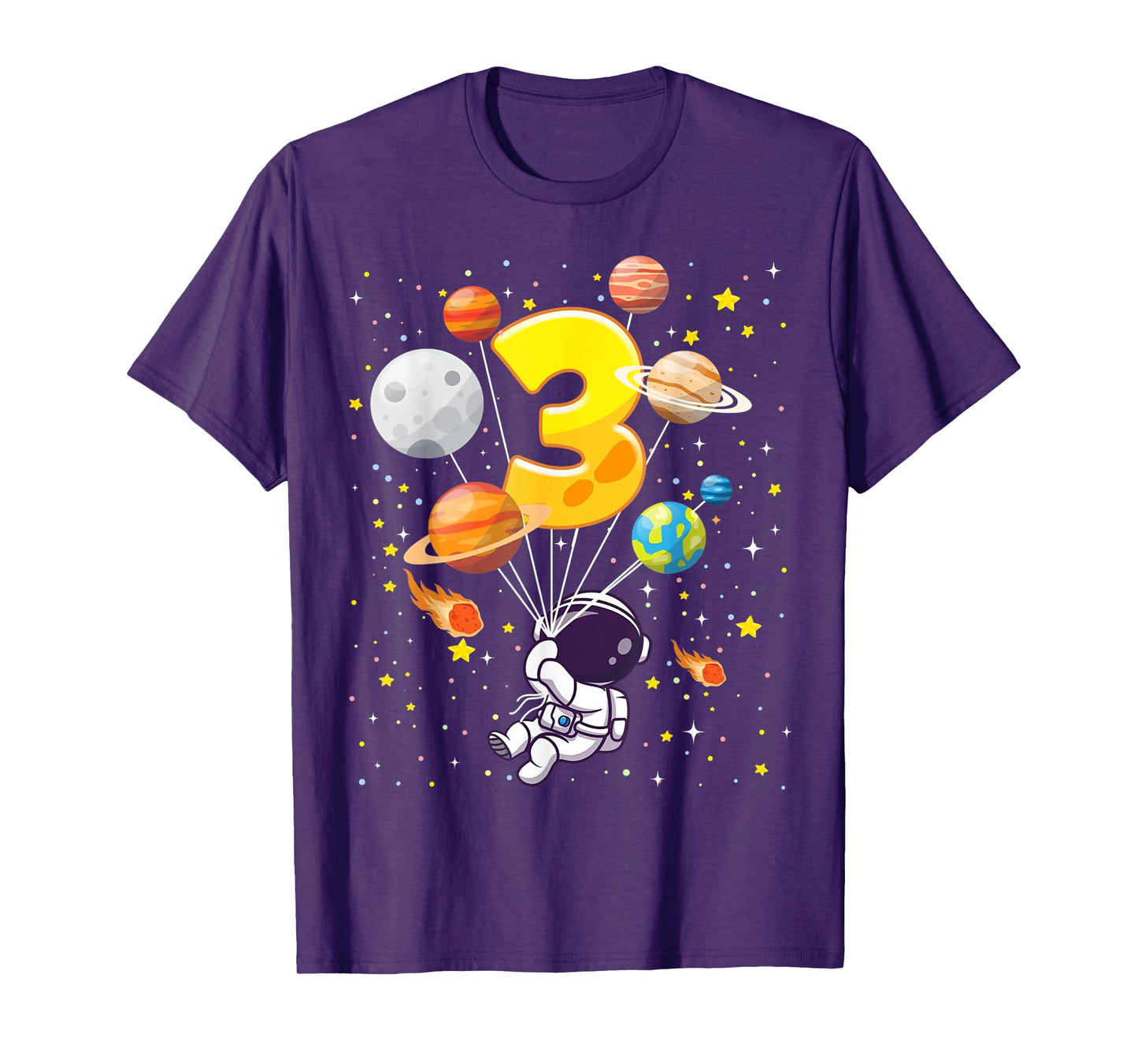 Funny 3 Years Old Astronaut Birthday Space Planets For Kids T-Shirt
