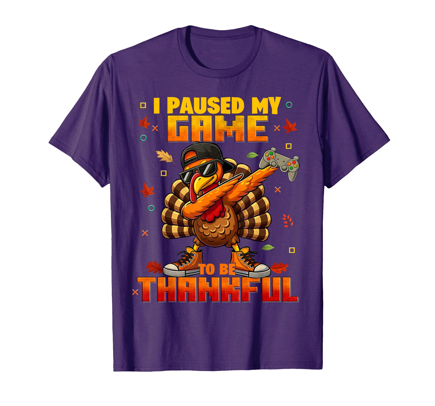 I Pause My Game Be Thankful Dabbing Turkey Thanksgiving Boys T-Shirt