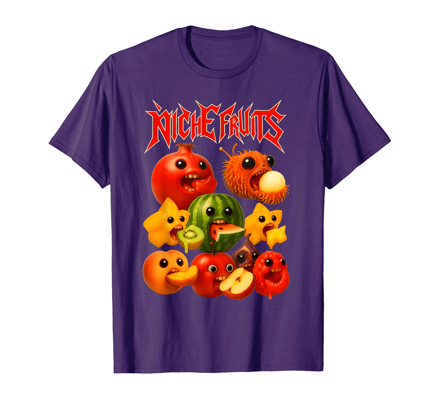 Niche Fruits Funny Heavy Brainrot Style Cartoon Fruit Meme T-Shirt