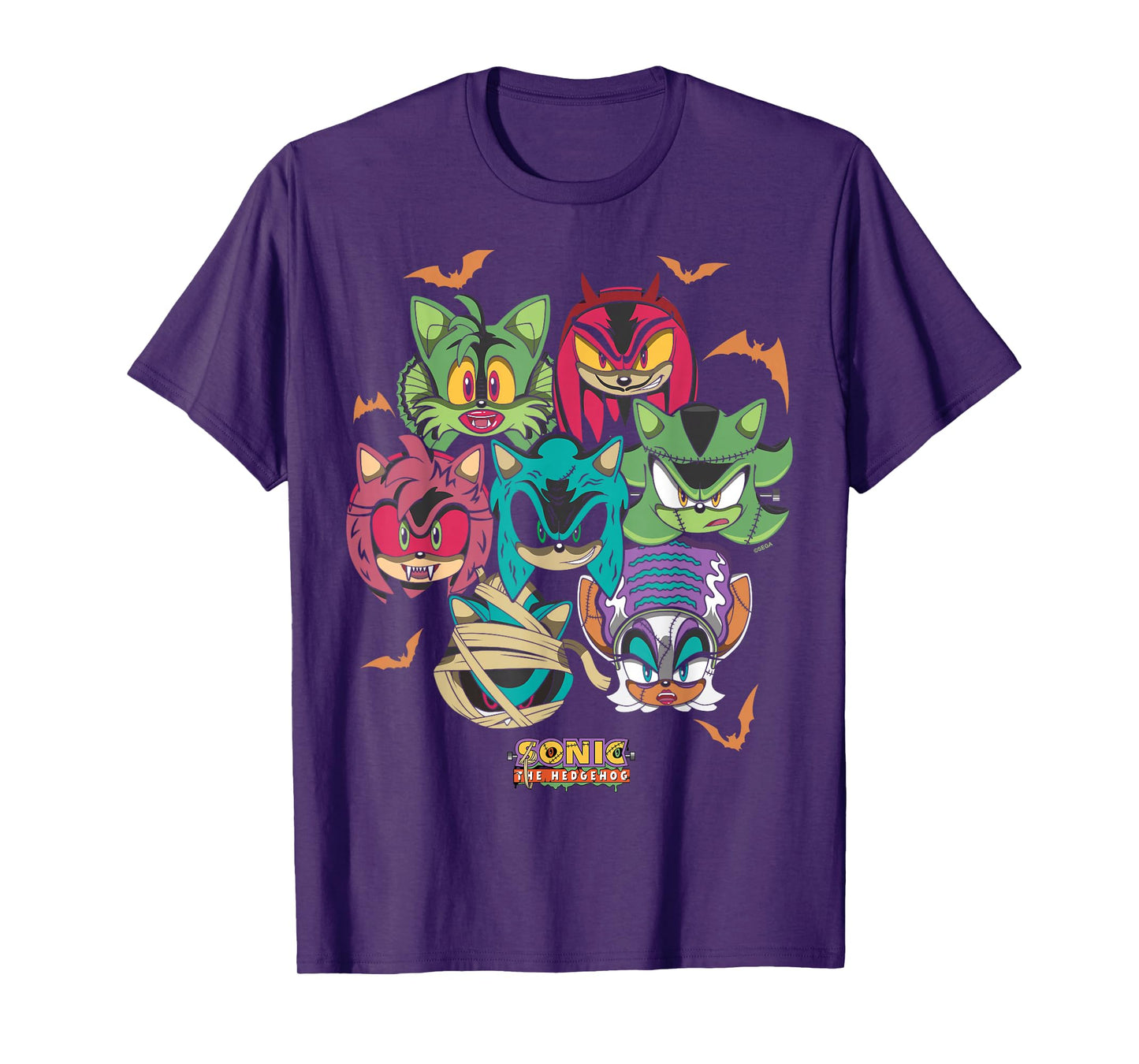Sonic The Hedgehog Halloween Creepy Monster Faces Group Shot T-Shirt