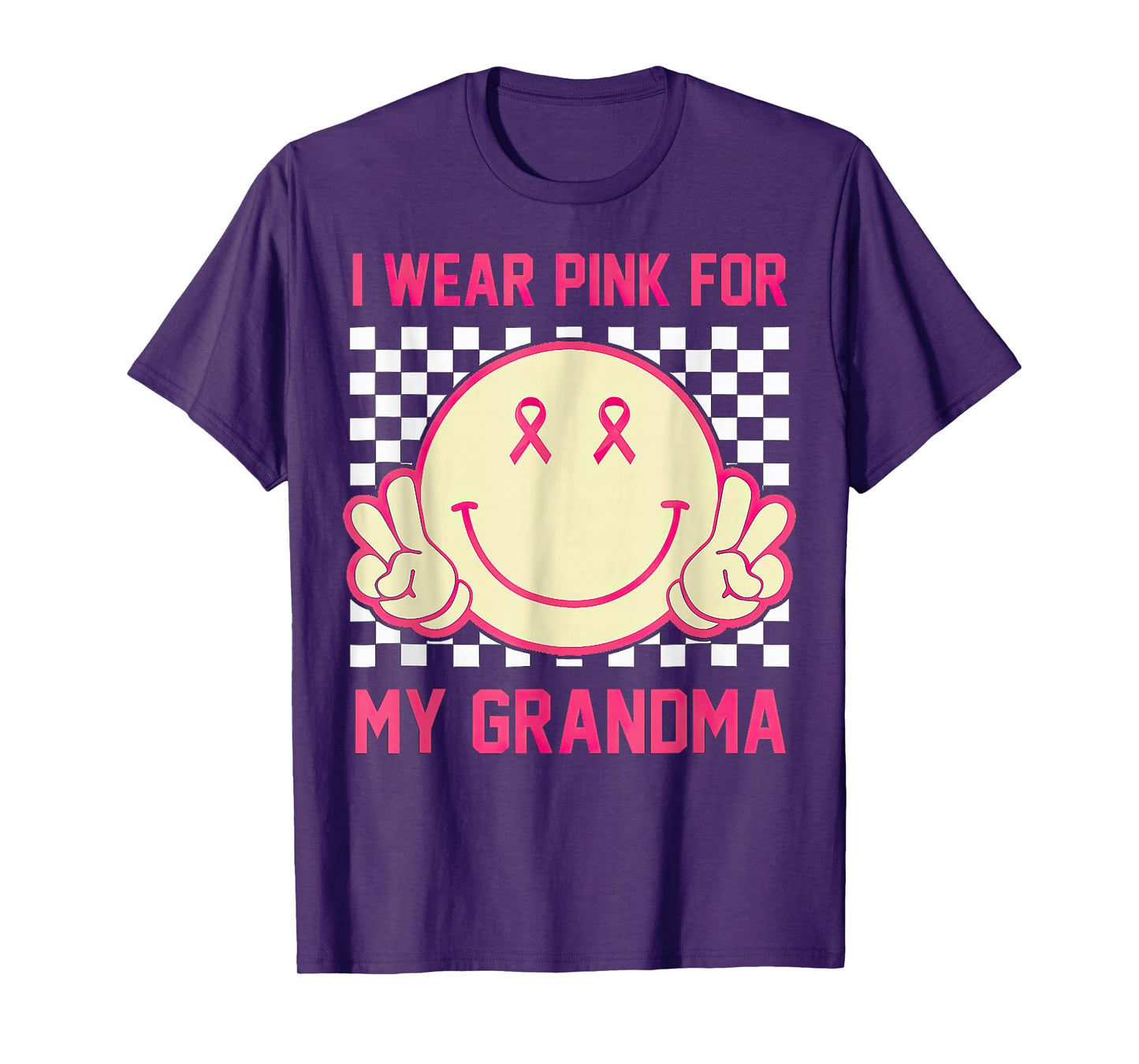 I Wear Pink For My Grandma Smile Face Breast Cancer Month T-Shirt