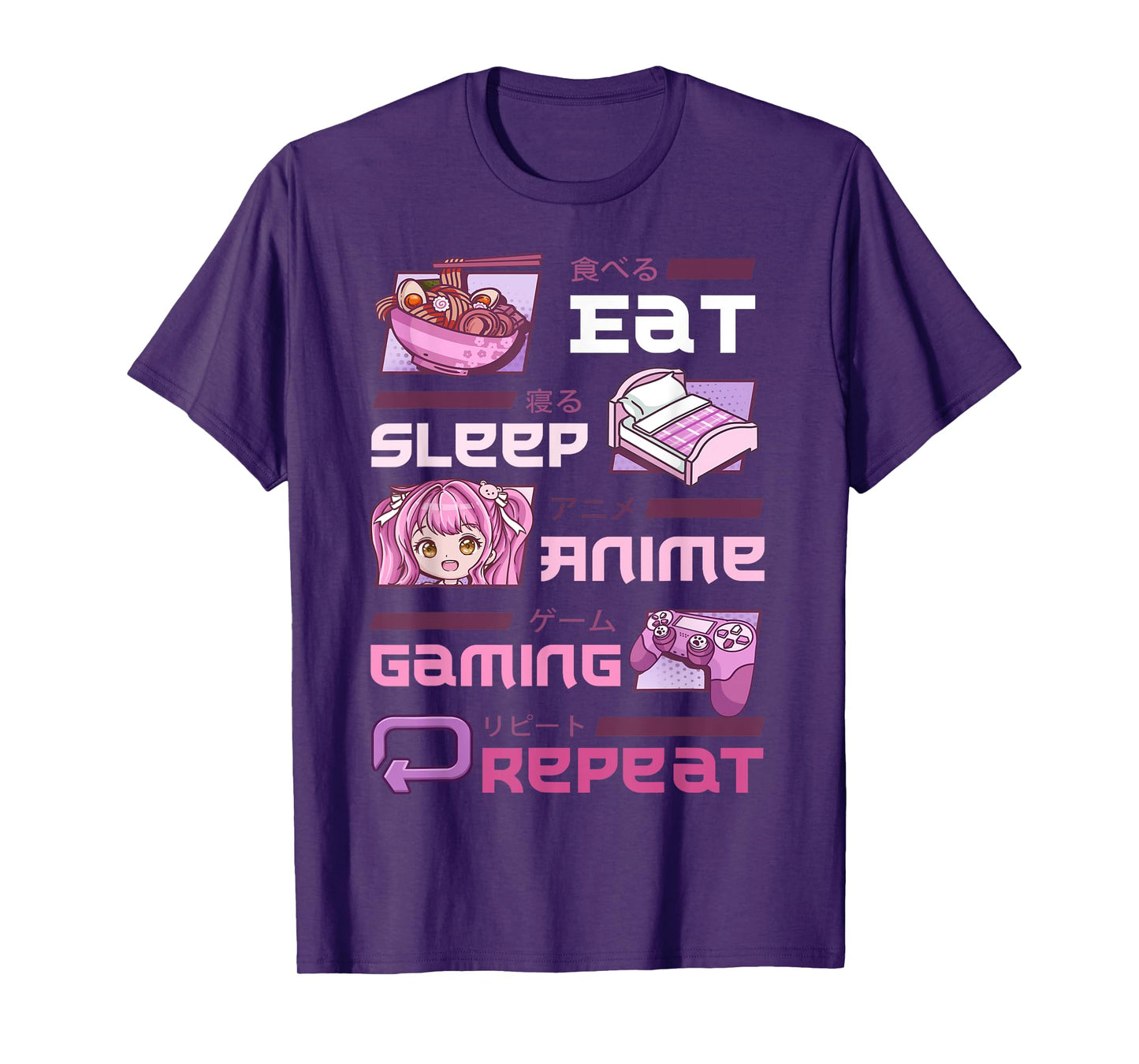 Gamer Gaming Video Games Funny Eat Sleep Anime Gaming Repeat T-Shirt