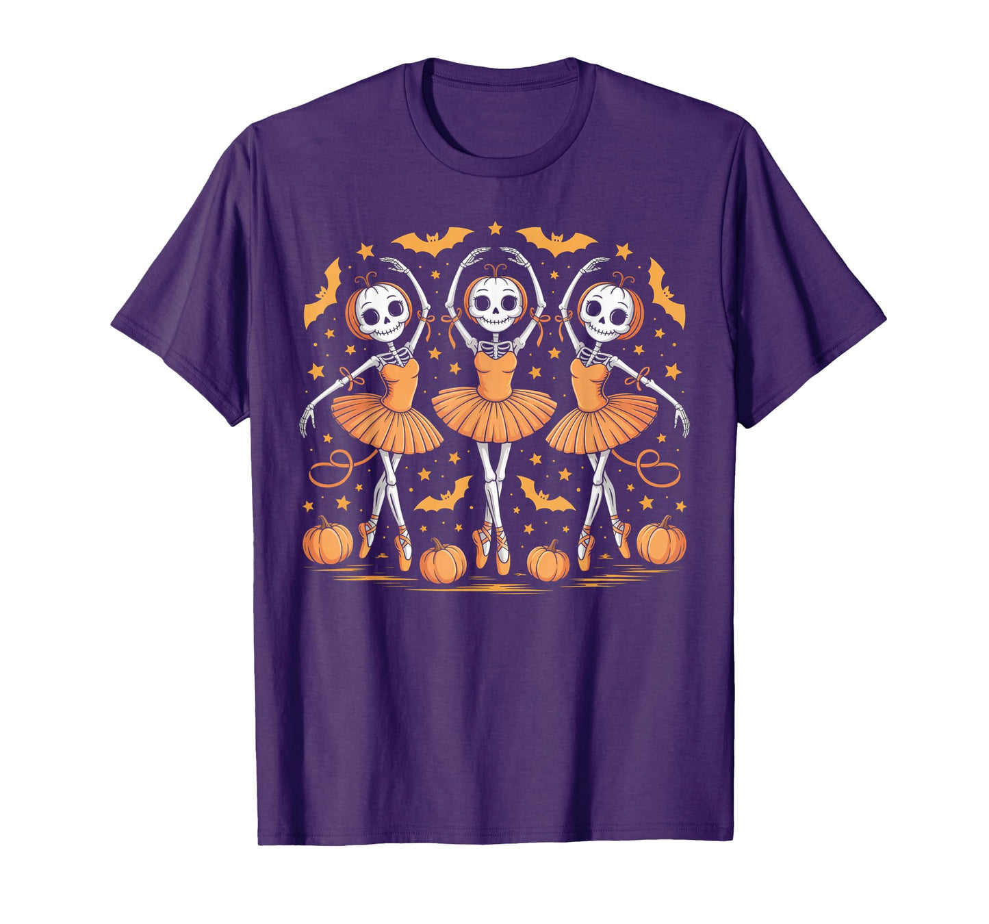 Pumpkin Skeleton Ballet Dancer Halloween Outfit for Women T-Shirt