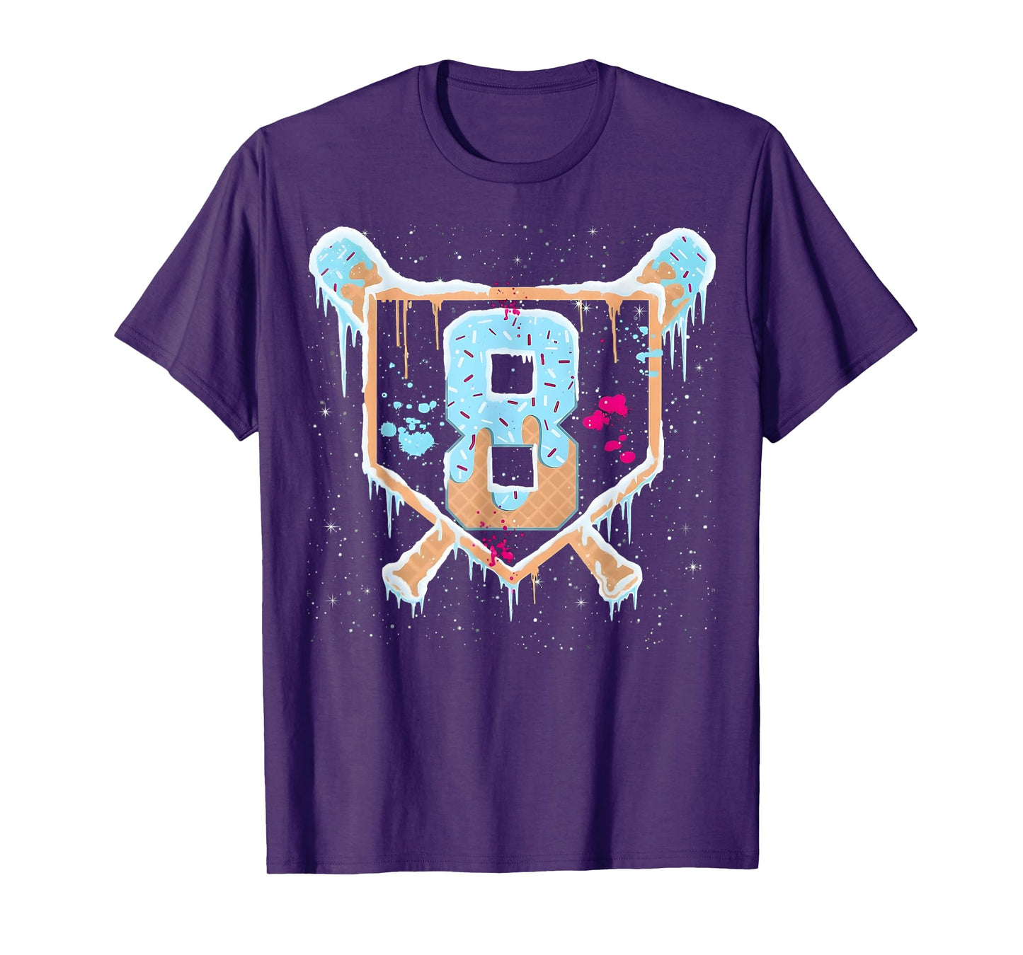 Baseball 8 Year Old Ice Cream Drip 8th Birthday Boy Number 8 T-Shirt