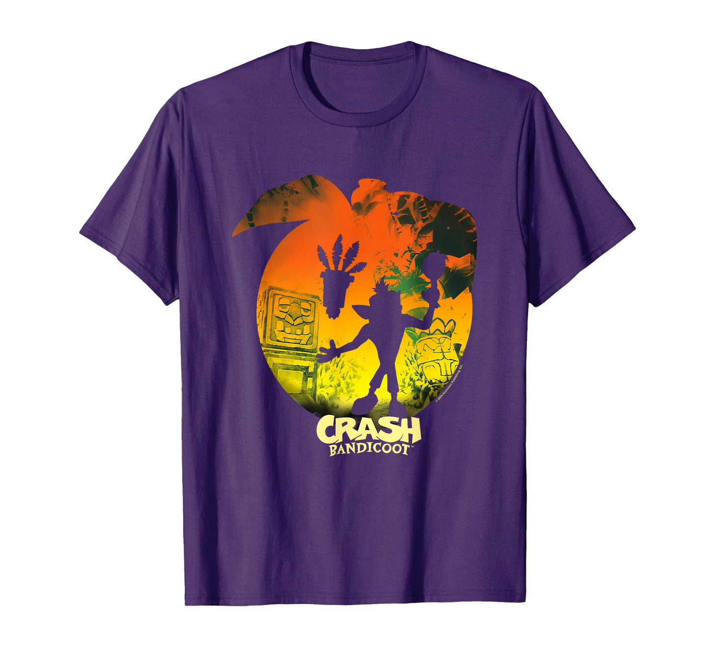 Crash Bandicoot & Aku Aku Silhouettes Distressed T-Shirt, Small, Black
