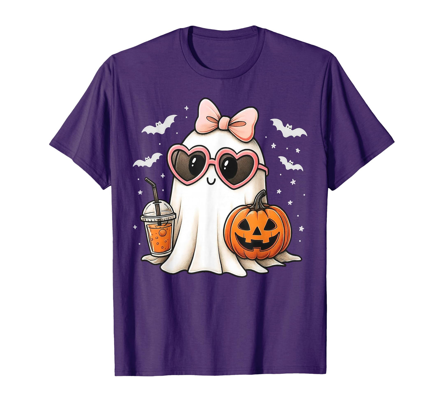 Coquette Ghost Pink Bow Pumpkin Cute Halloween Women Girls T-Shirt