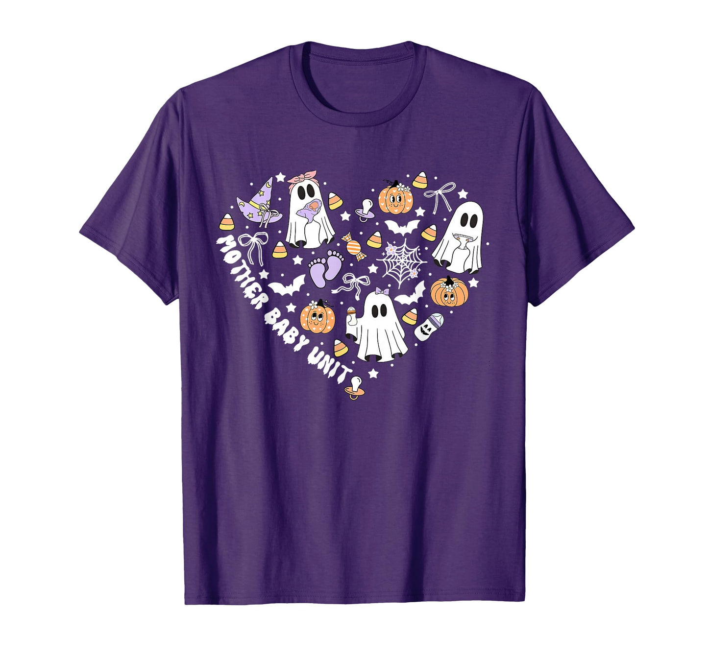 MBU Mother Baby Unit Halloween Heart Fall Postpartum Nurse T-Shirt