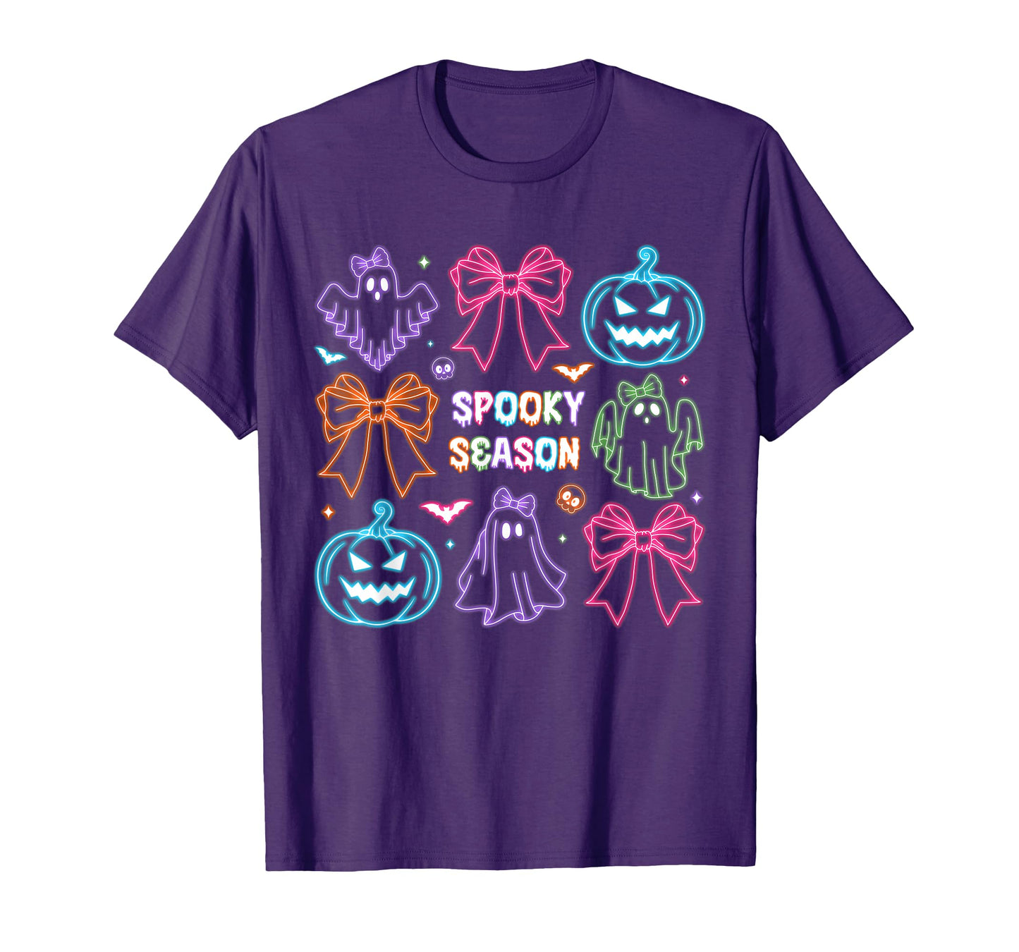 Spooky Season Cute Ghost Neon Halloween Neon Lights Costume T-Shirt