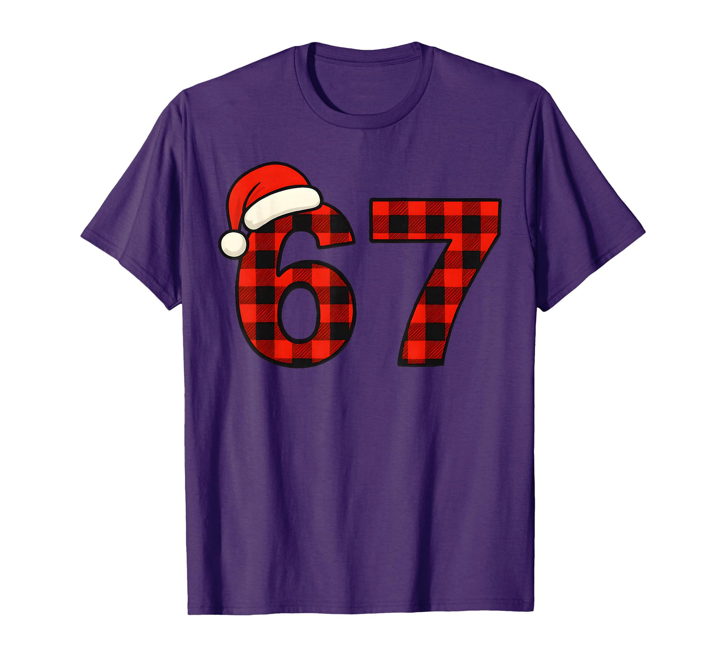 67 Christmas Funny Six Seven Meme Brainrot Plaid Santa Boys T-Shirt