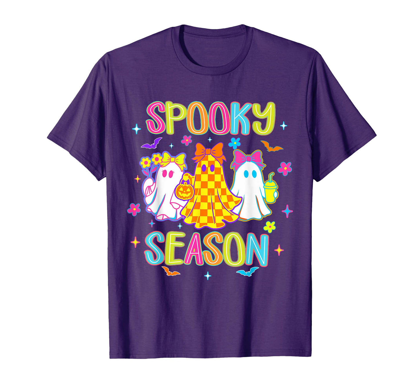 Spooky Season Neon Halloween Ghost Mens Womens Kids T-Shirt
