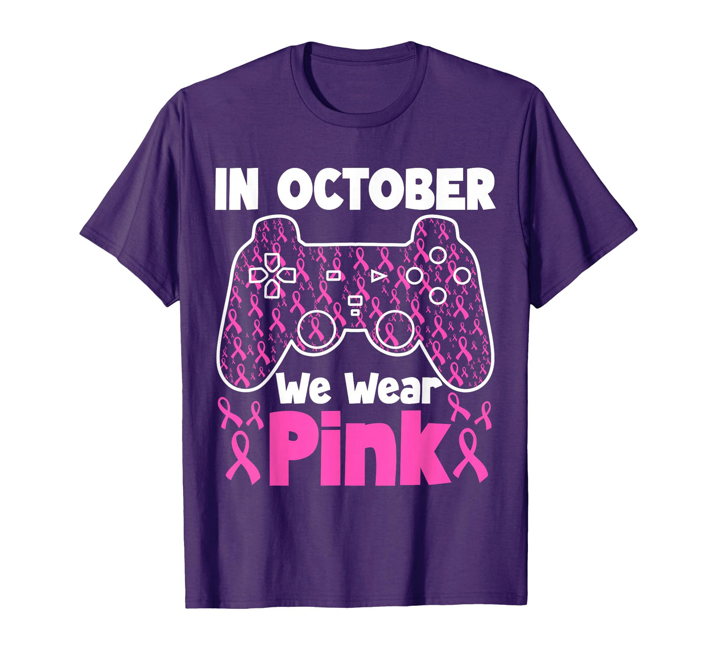 in October We Wear Pink Breast Cancer Gaming Kids Boys Youth T-Shirt