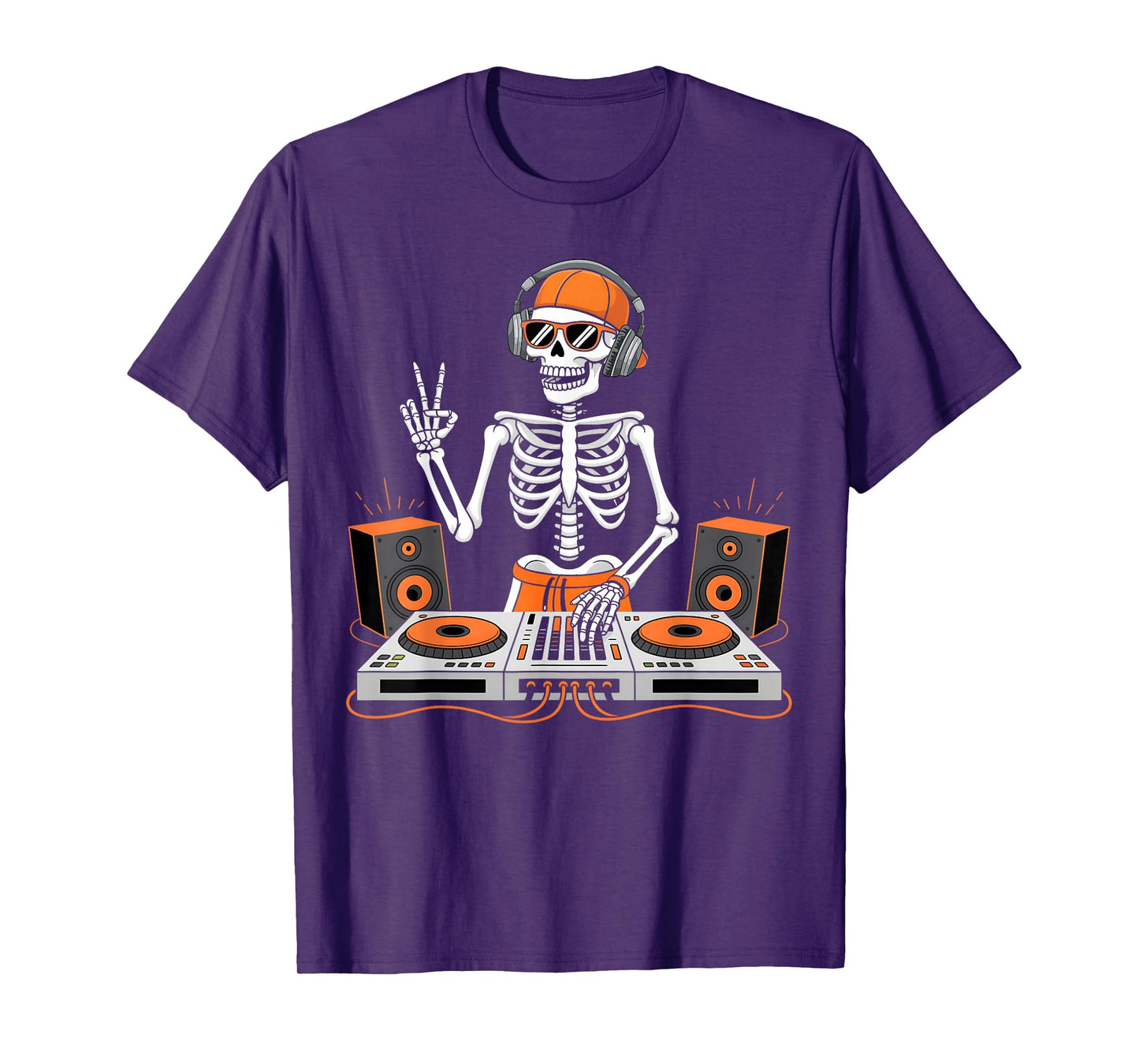 Funny Skeleton DJ Halloween Costume Turntable Music Men Boys T-Shirt