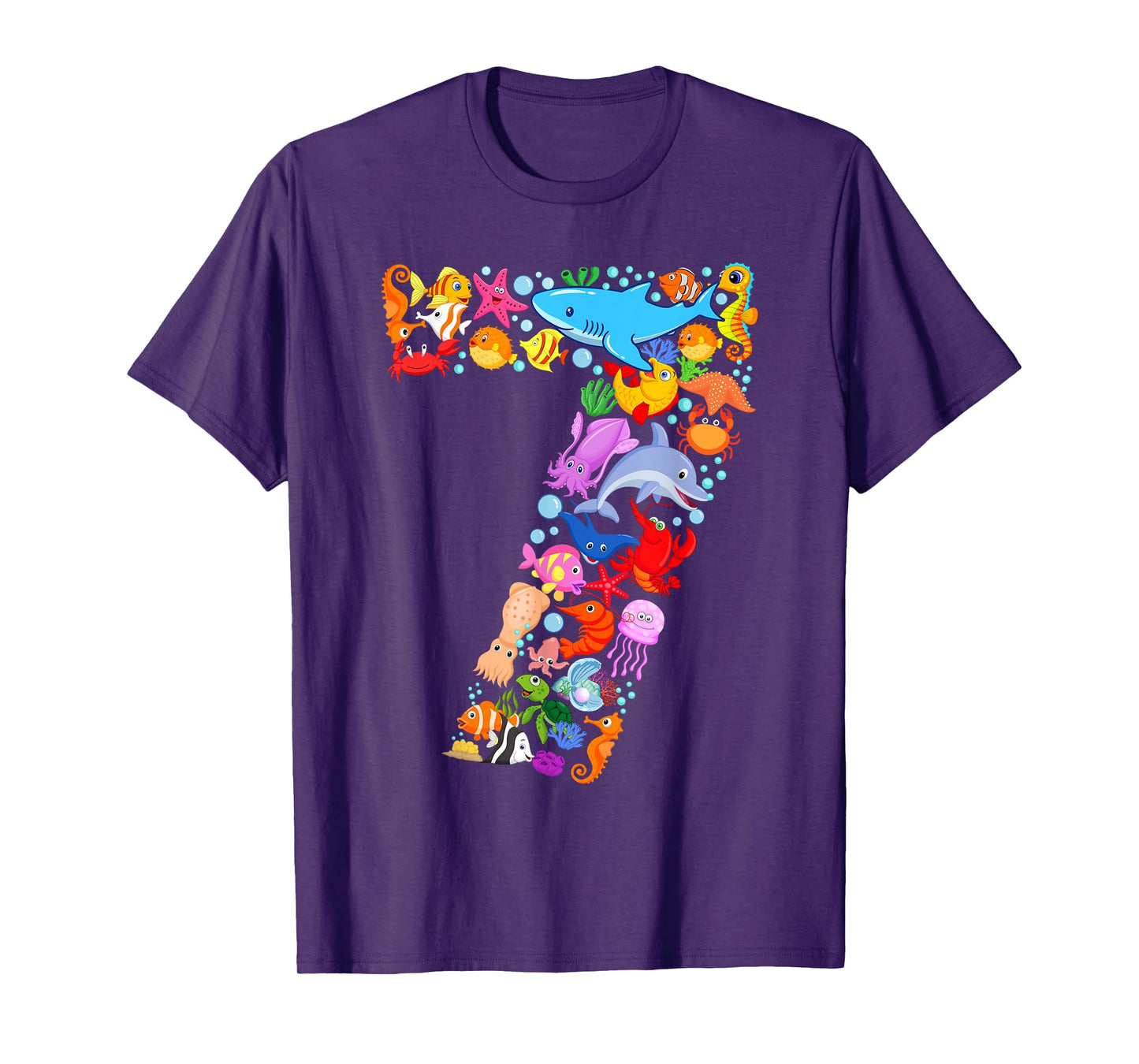 Under Sea 7 Seven Year Kids 7th Birthday Party Ocean Animals T-Shirt