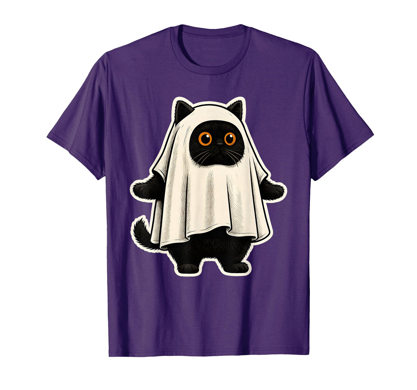 Sheet Ghost Cat Men Women Kids Teens Funny Halloween T-Shirt