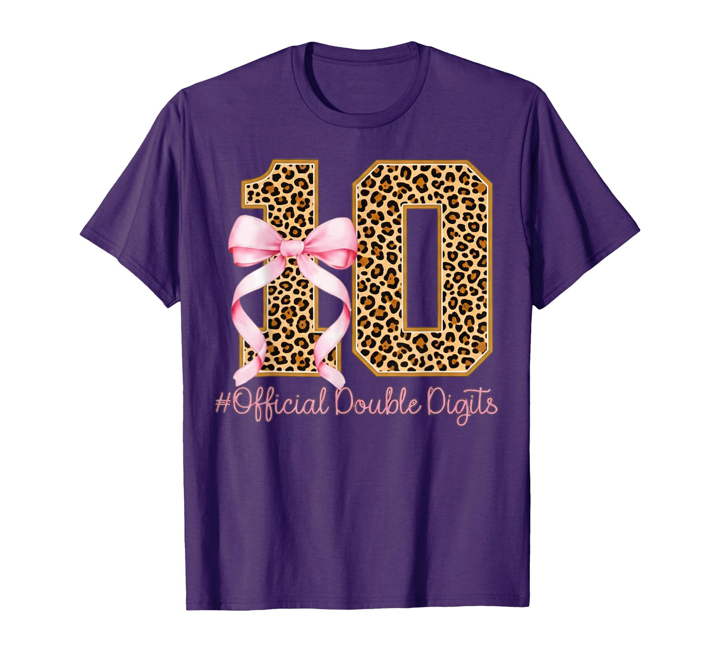 10th Birthday Girl Pink Coquette Bow Leopard 10 Year Old T-Shirt