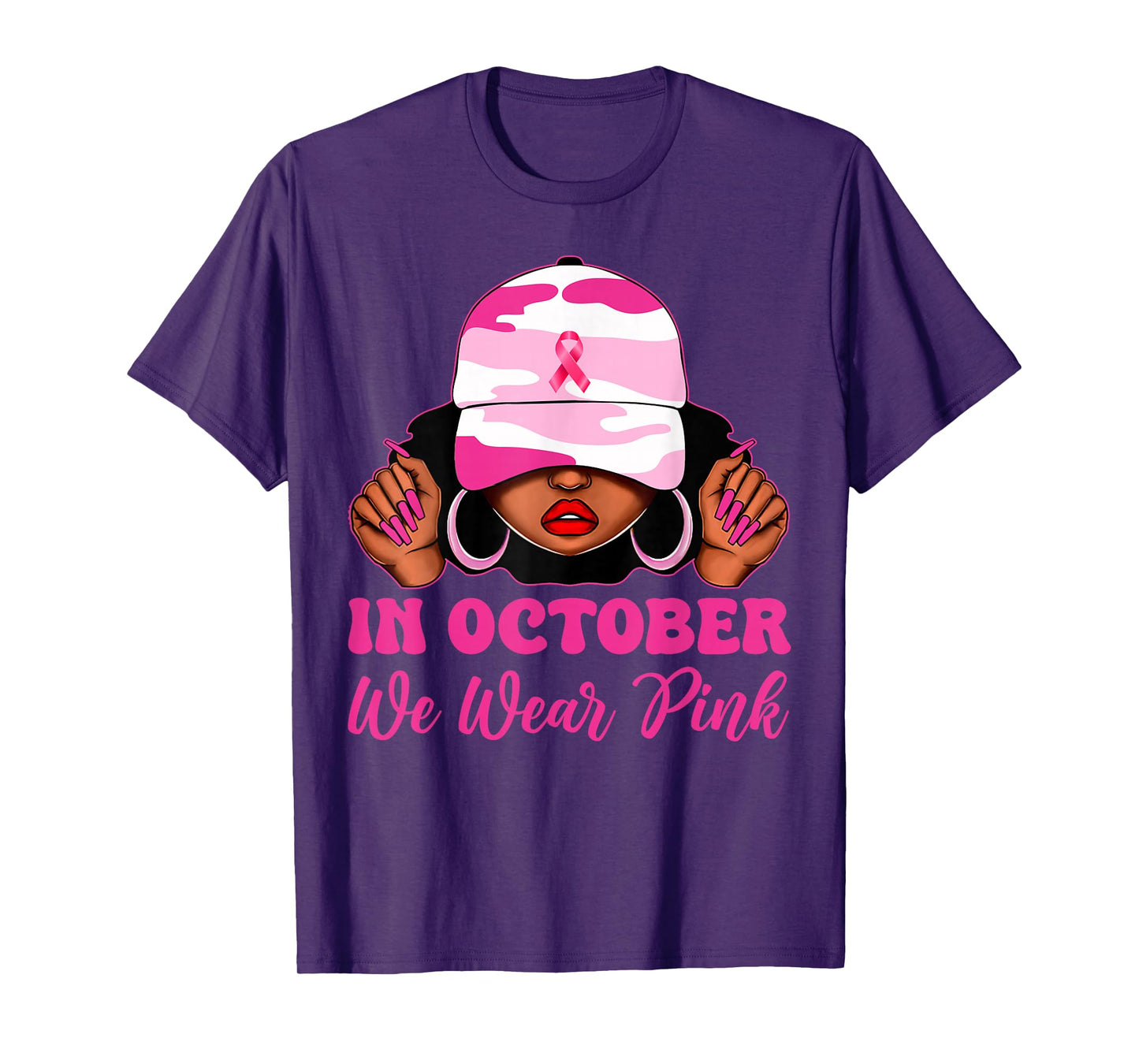 in October We Wear Pink Black Women Camo Breast Cancer T-Shirt