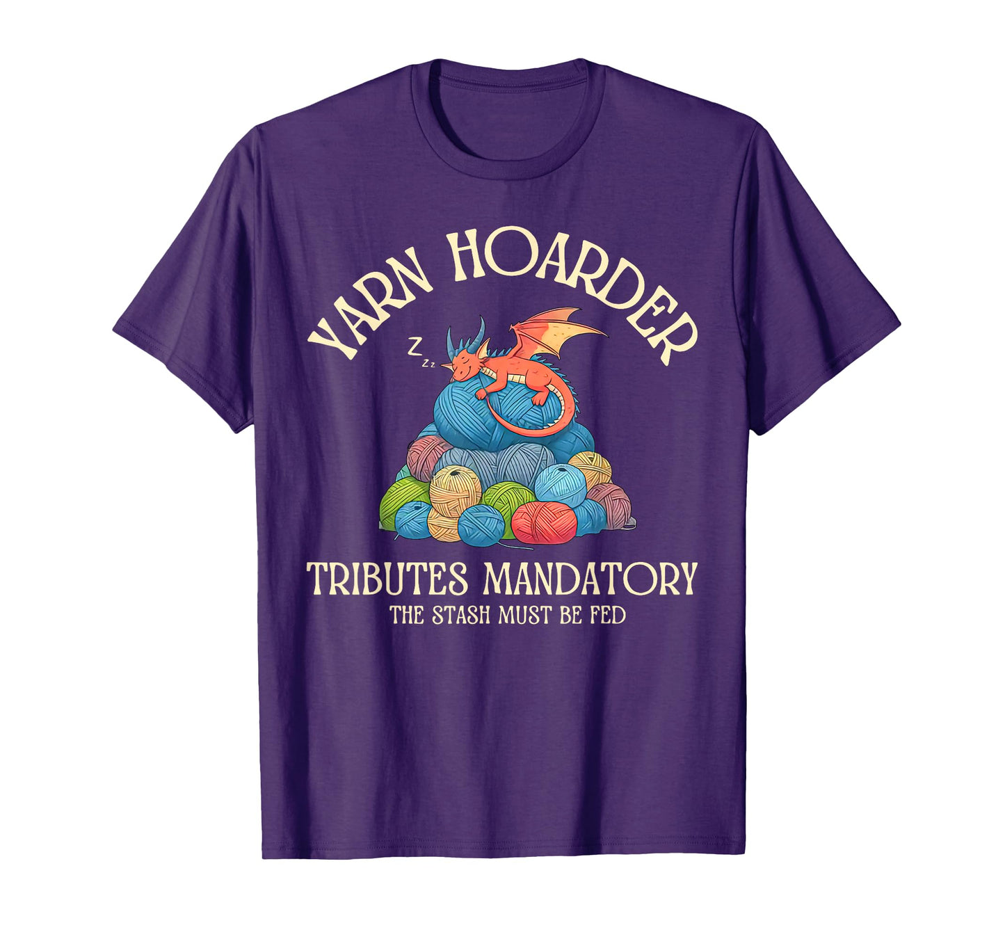 Retro Yarn Hoarder Dragon Colorful Eggs Crocheting Knitting T-Shirt