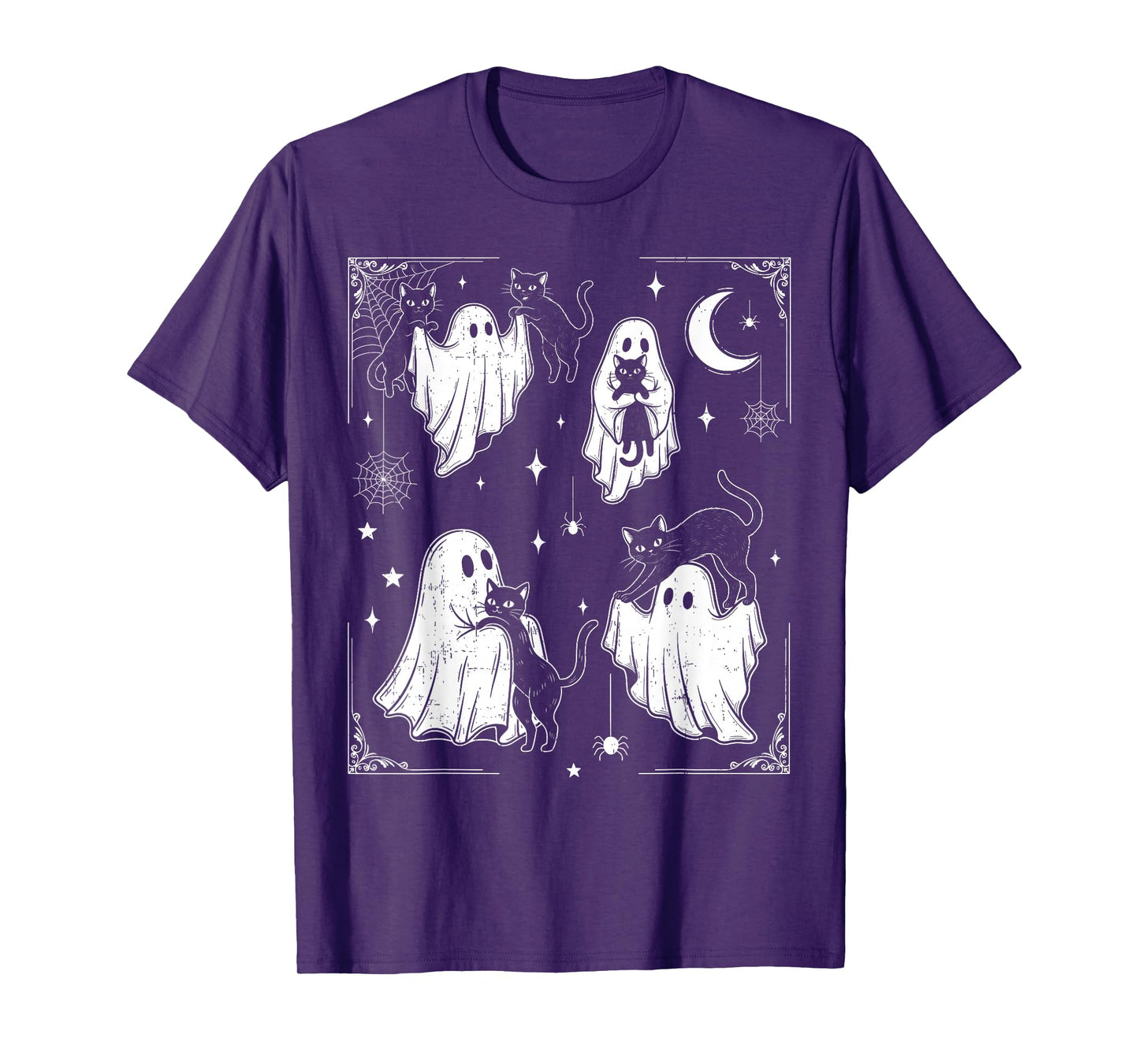 Cute Ghost Holding Cat Funny Halloween Men Women Kids T-Shirt