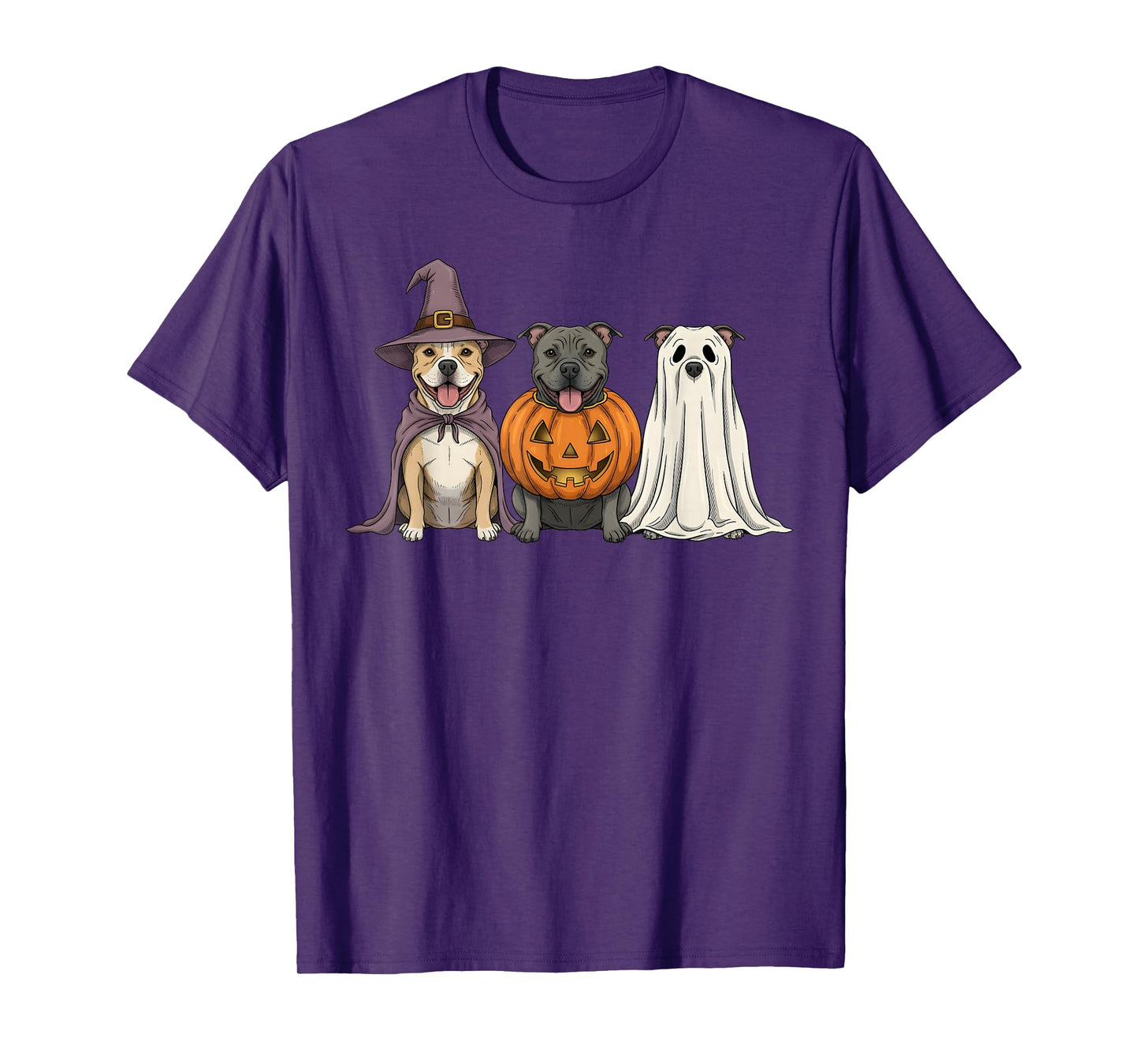Spooky Ghost Pit Bull Pumpkin Halloween Pittie Dog Lover T-Shirt