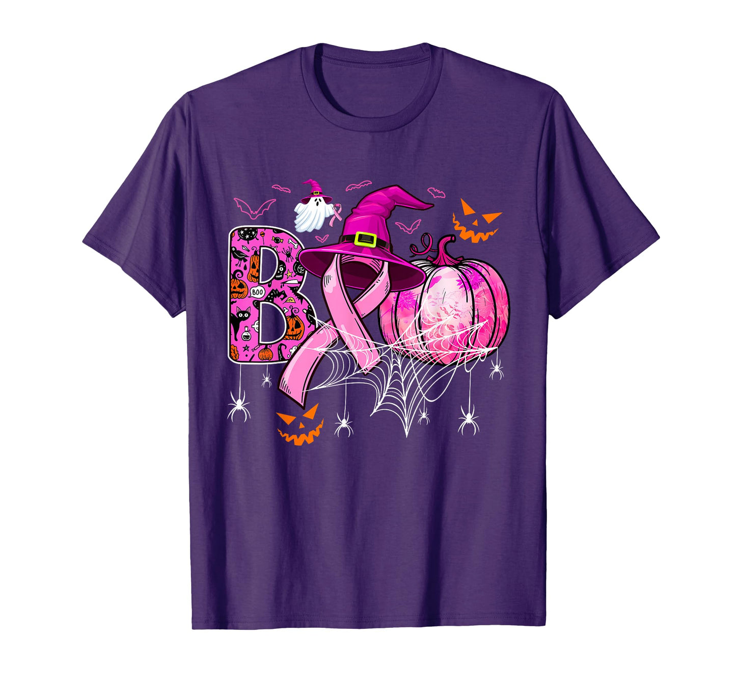 Boo Halloween Pumpkin Pink Ribbon Witch Breast Cancer T-Shirt
