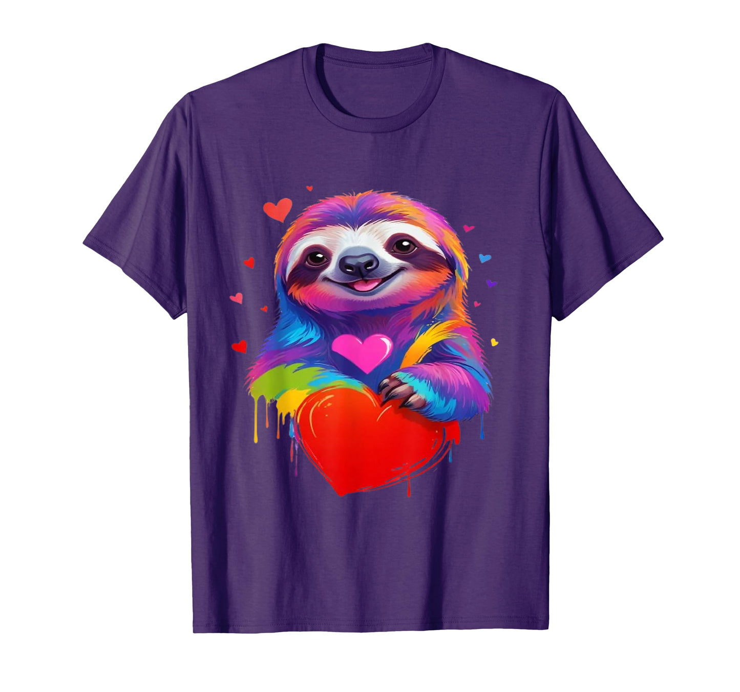 Colorful Sloth T-Shirt - Rainbow Sloth Heart Animal Lover T-Shirt