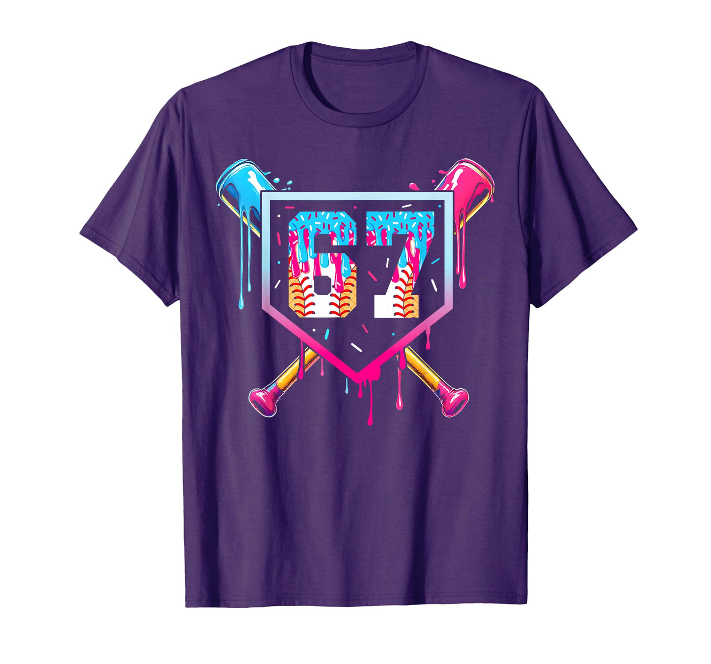 Baseball Ice Cream Drip Number 67 Player 67th Birthday T-Shirt