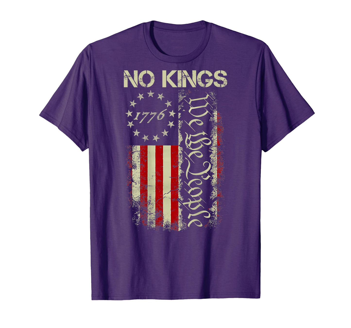 No Kings in America We The People USA Flag Patriotic ON Back T-Shirt