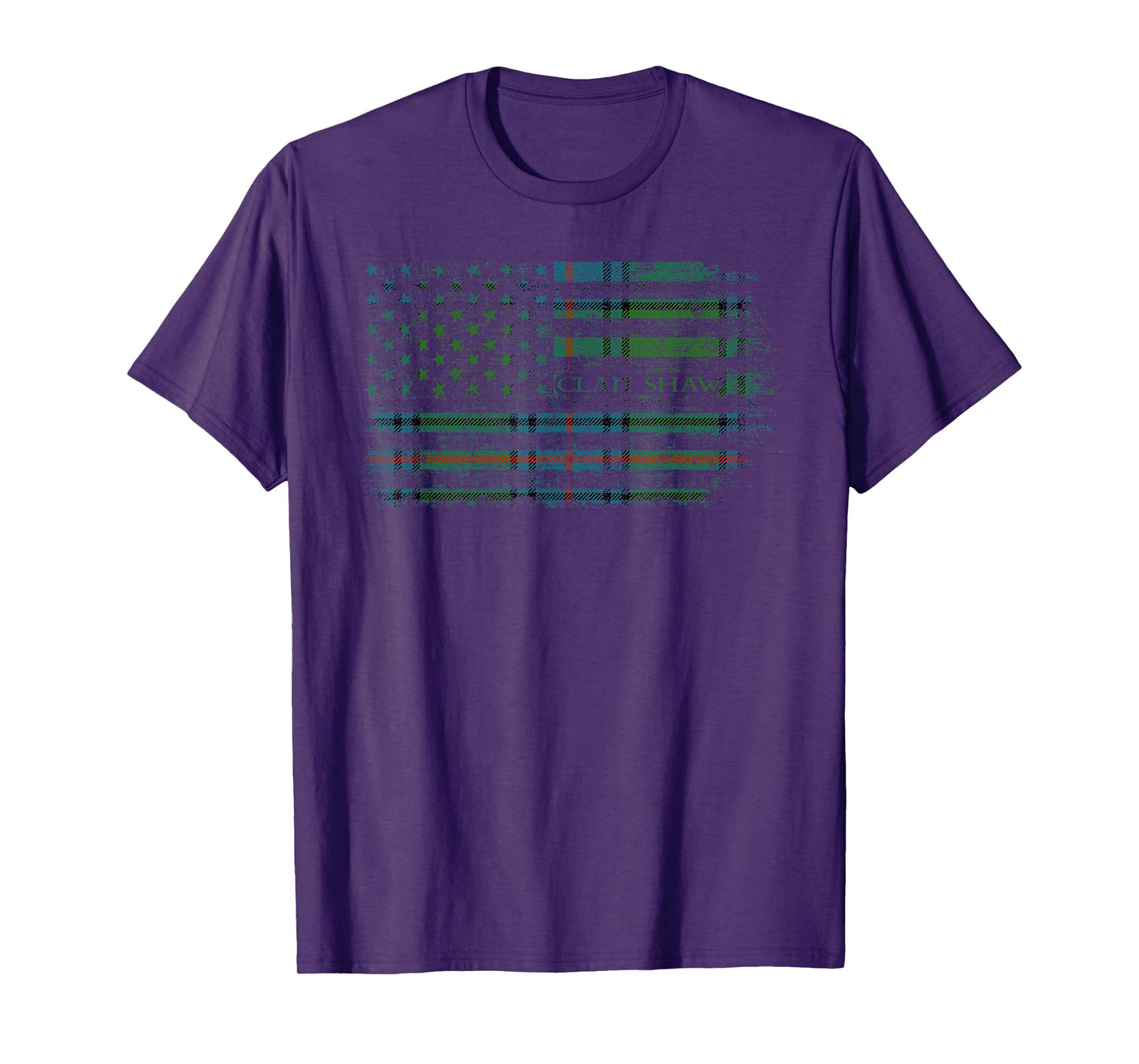 Clan Shaw Scottish tartan US flag kilt Scotland T-Shirt