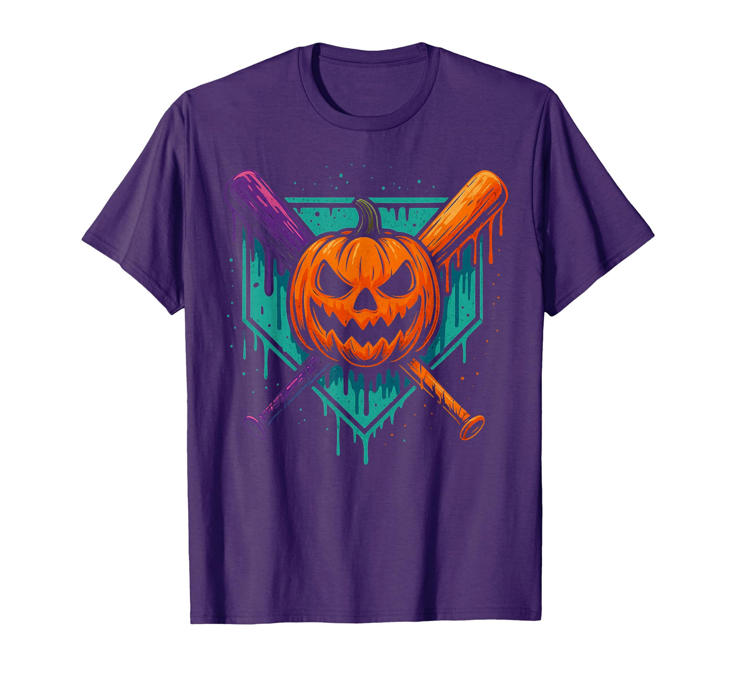 Pumpkin Halloween Baseball Ice Cream Drip Spooky Boys Youth T-Shirt