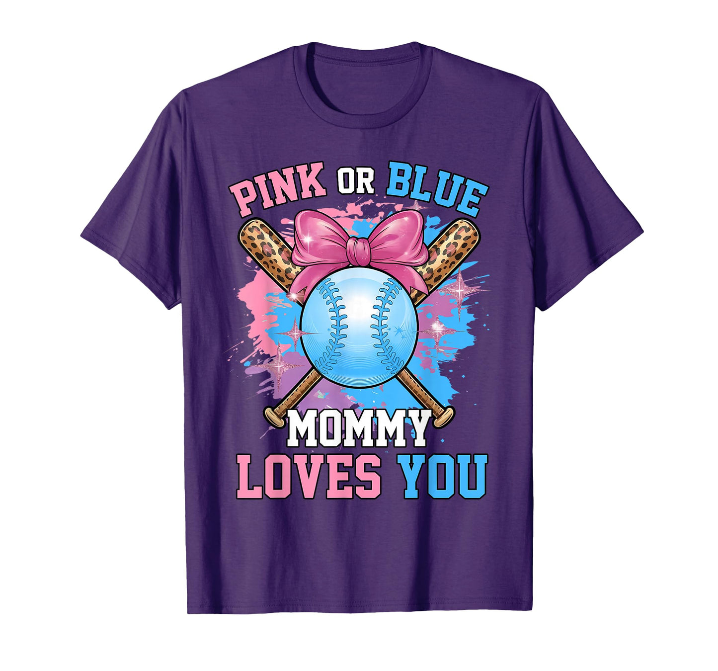Pink Or Blue Mommy Loves You Baseball Coquette Design T-Shirt