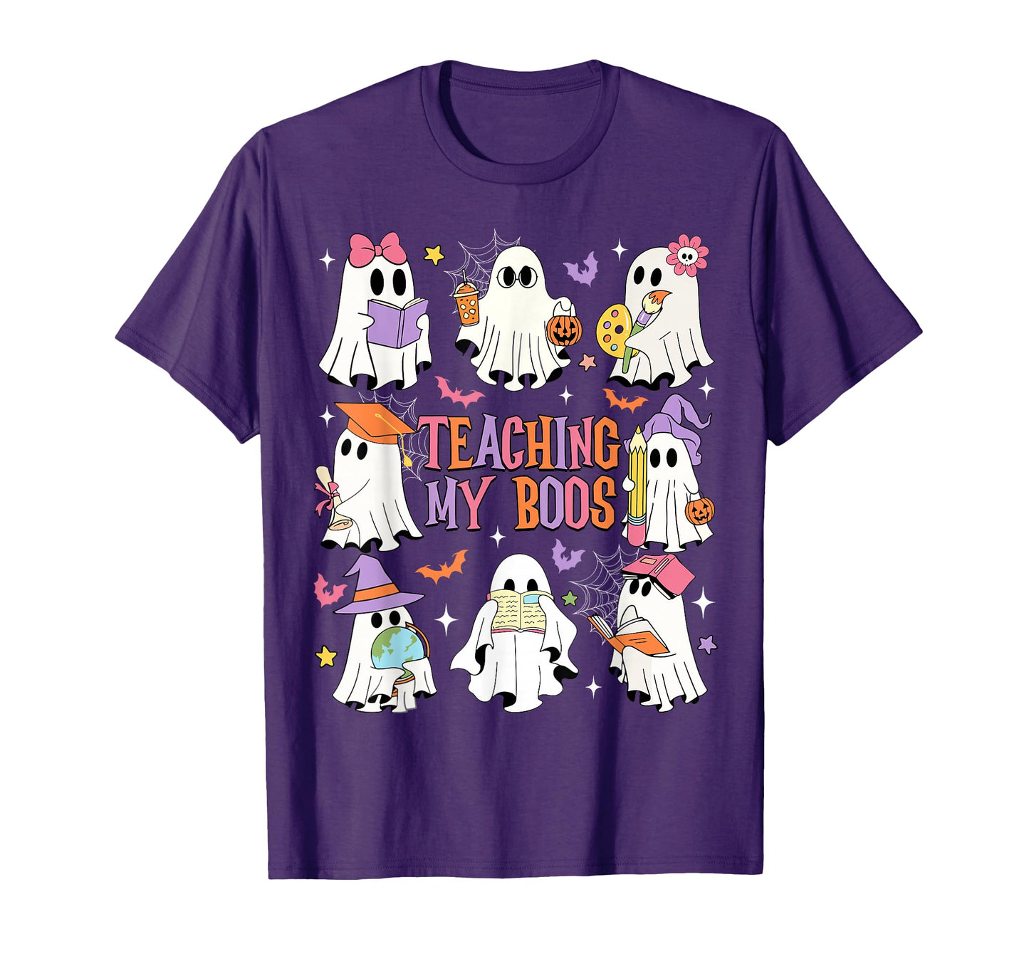 Teaching My Boos Teacher Cute Ghost Groovy Teacher Halloween T-Shirt