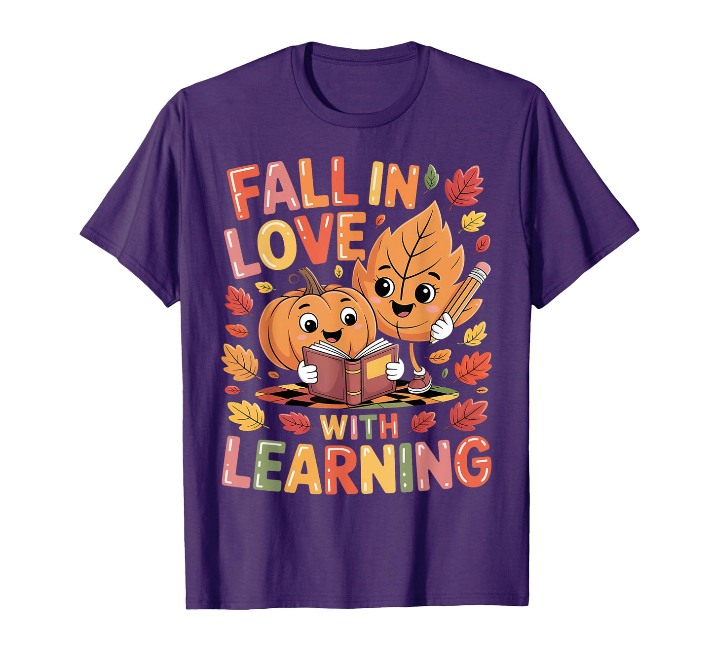 Retro Fall in Love with Learning Autumn Pumpkin Teacher Kids T-Shirt