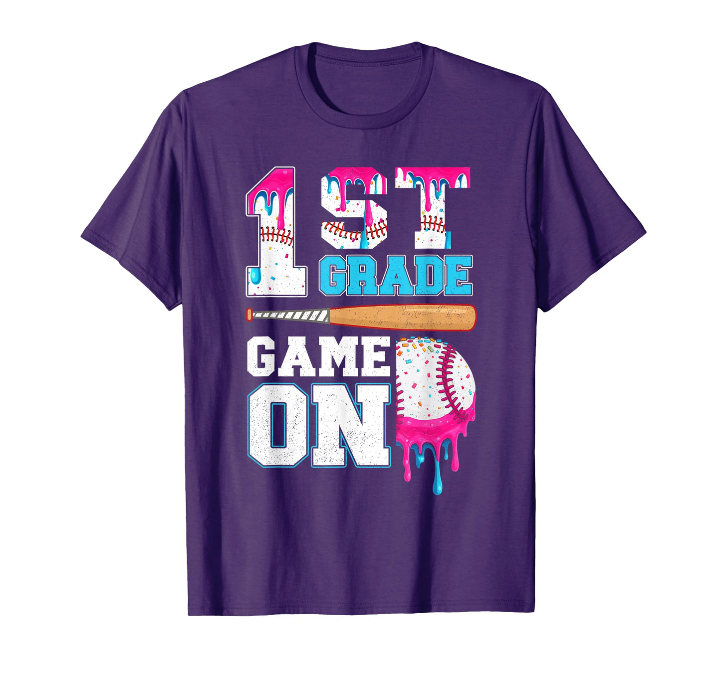 1st Grade Back to School Baseball Drip Ice Cream Game On Kid T-Shirt