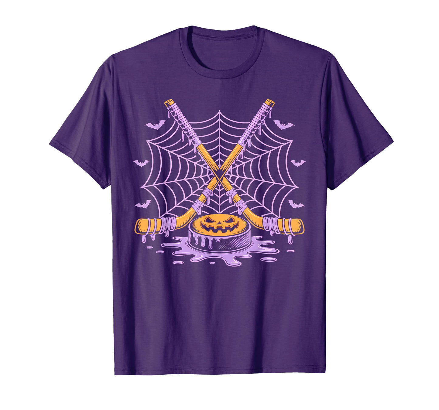 Pumpkin Hockey Halloween Ice Cream Drip Hockey Bat Funny T-Shirt