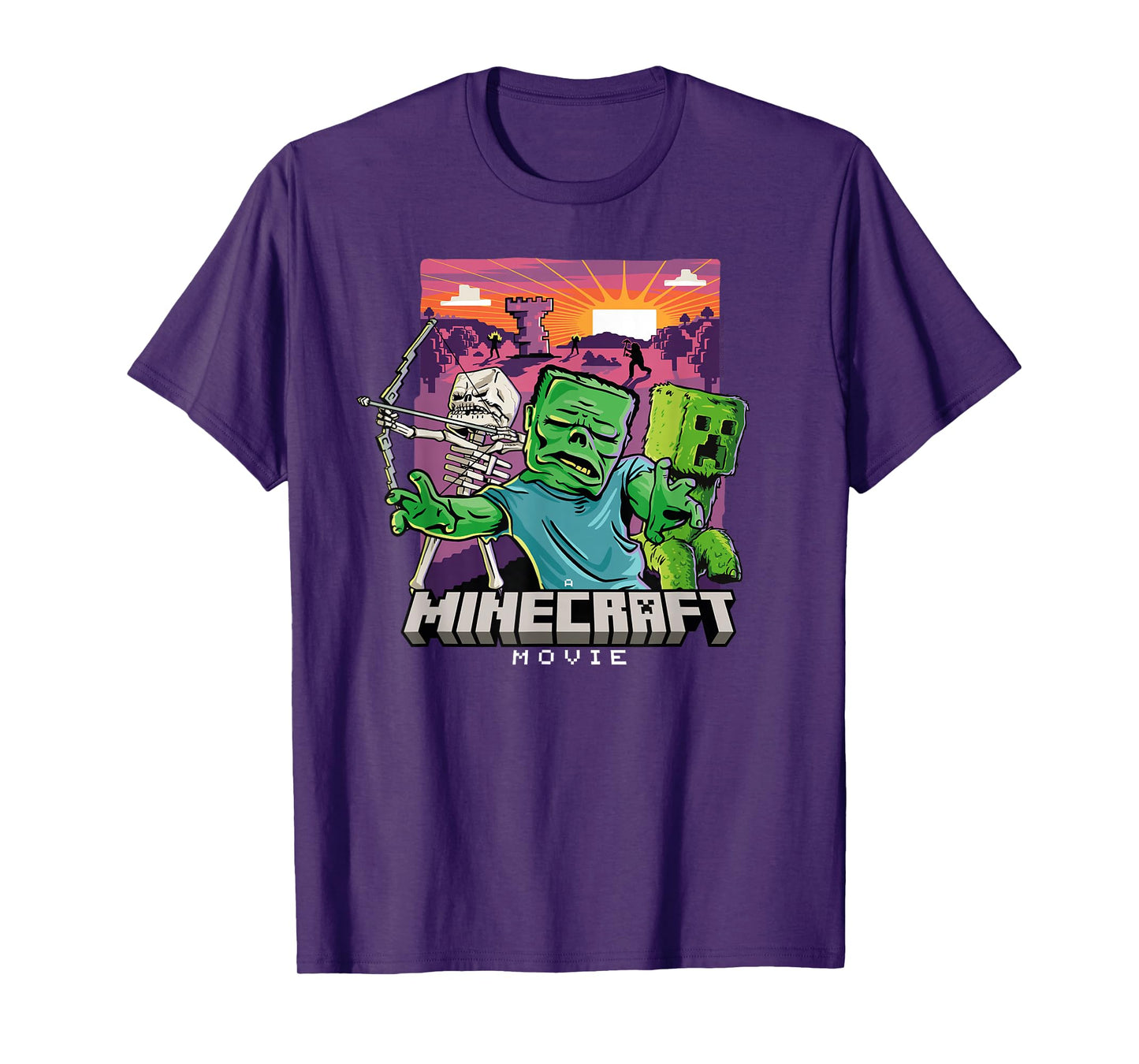 A Minecraft Movie Skeleton Zombie & Creeper Cartoon Style T-Shirt