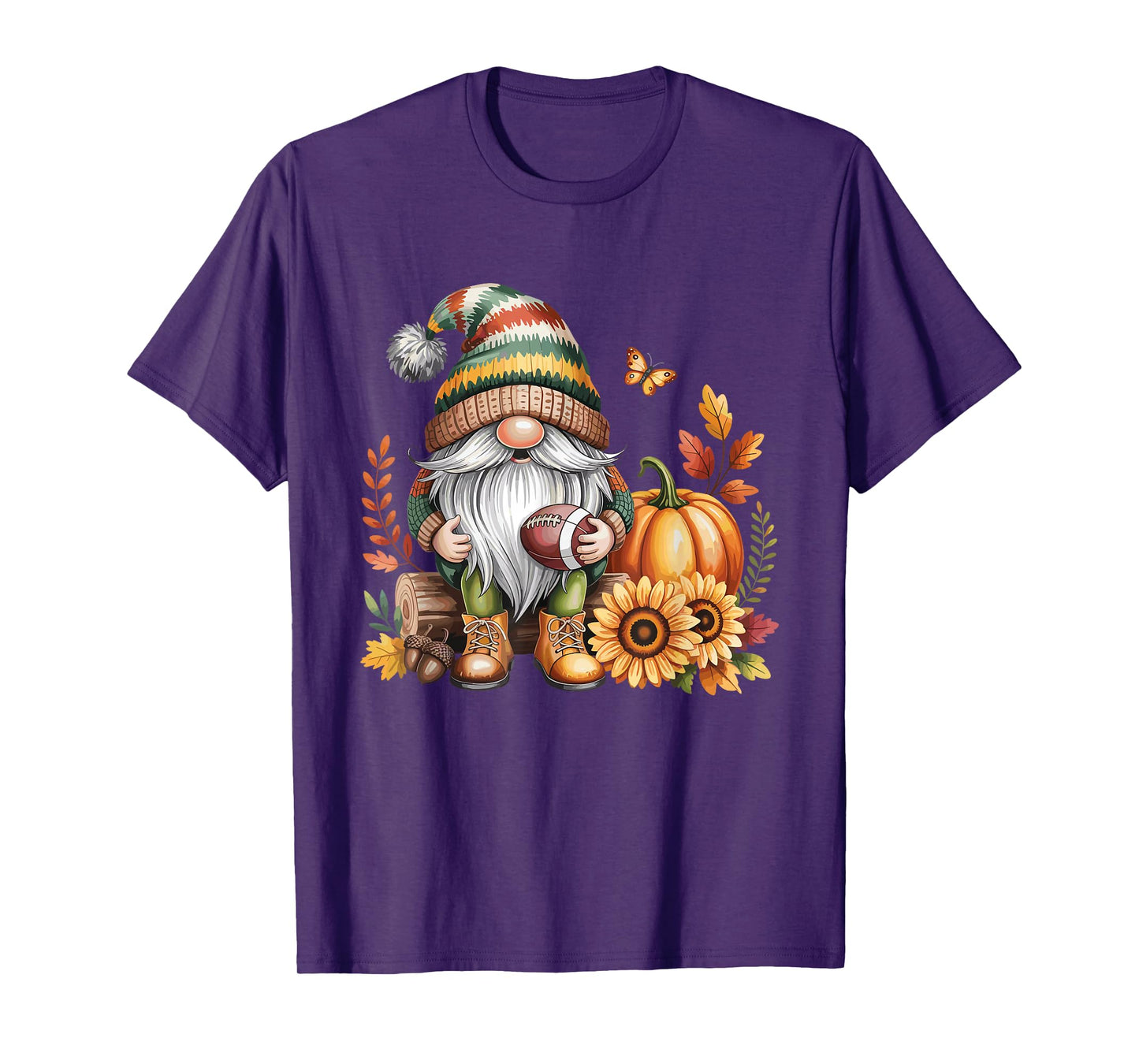 Gnome Football Season Thanksgiving Fall Leaves Autumn T-Shirt