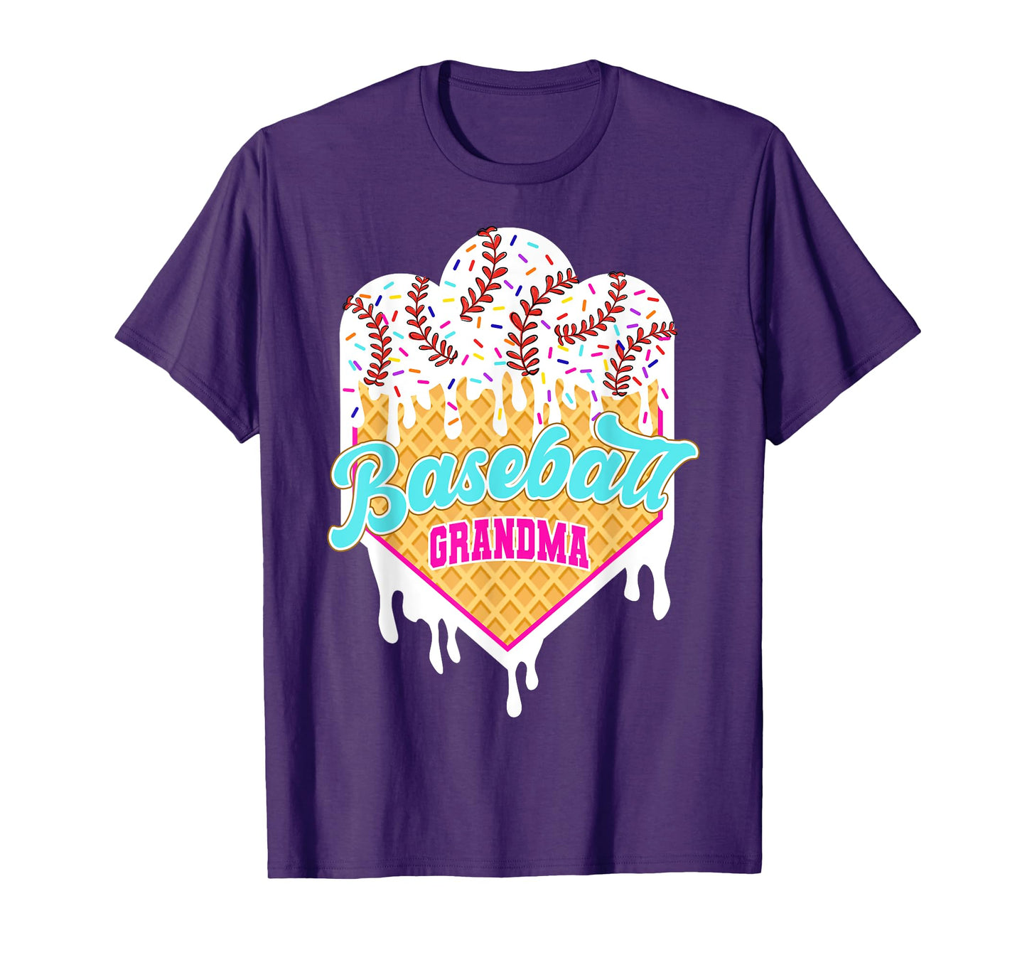 Baseball Grandma Ice Cream Drip Sweet Baseball Game Day T-Shirt