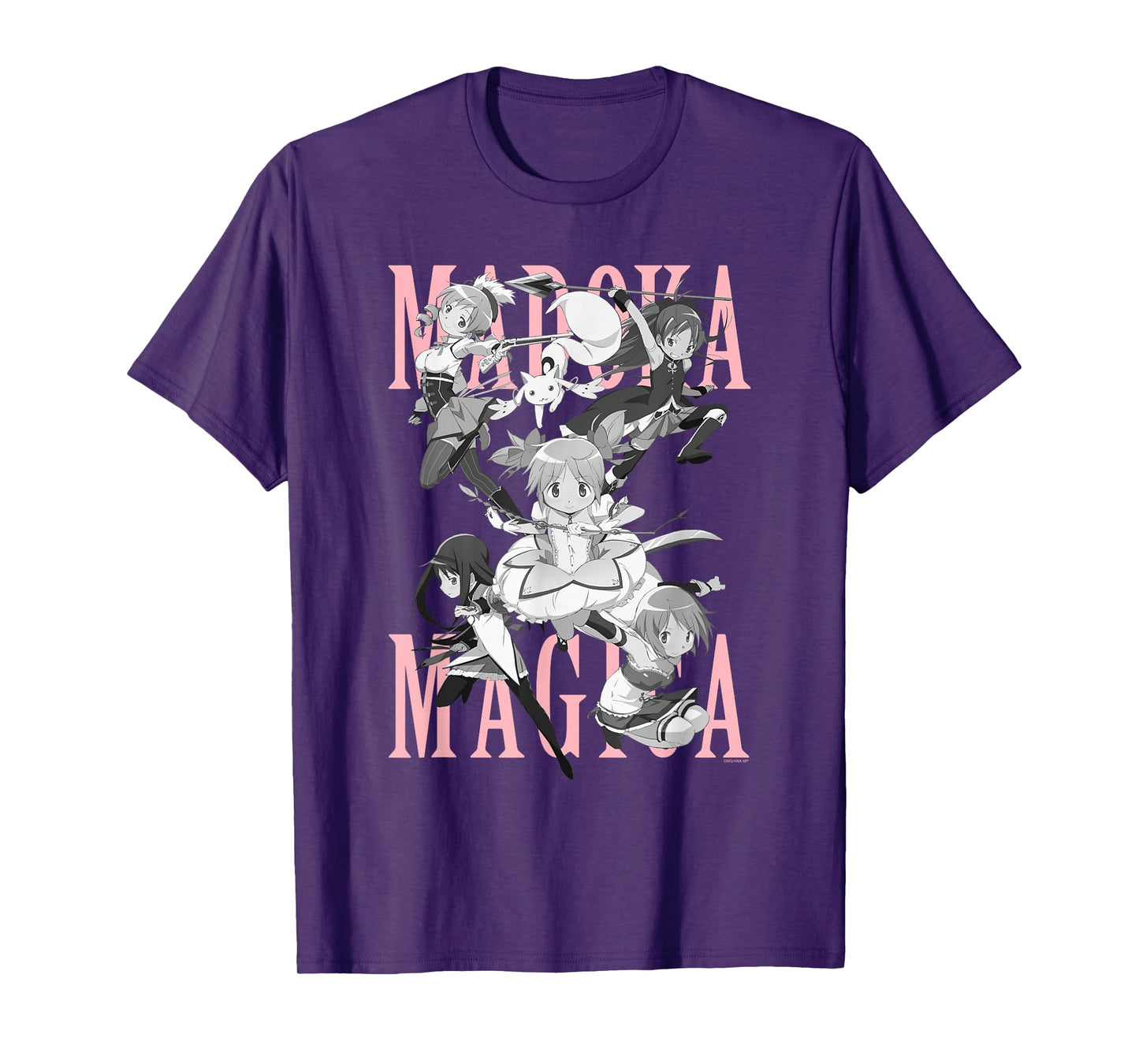 Madoka Magica Black and White Cast Action Pose Anime T-Shirt