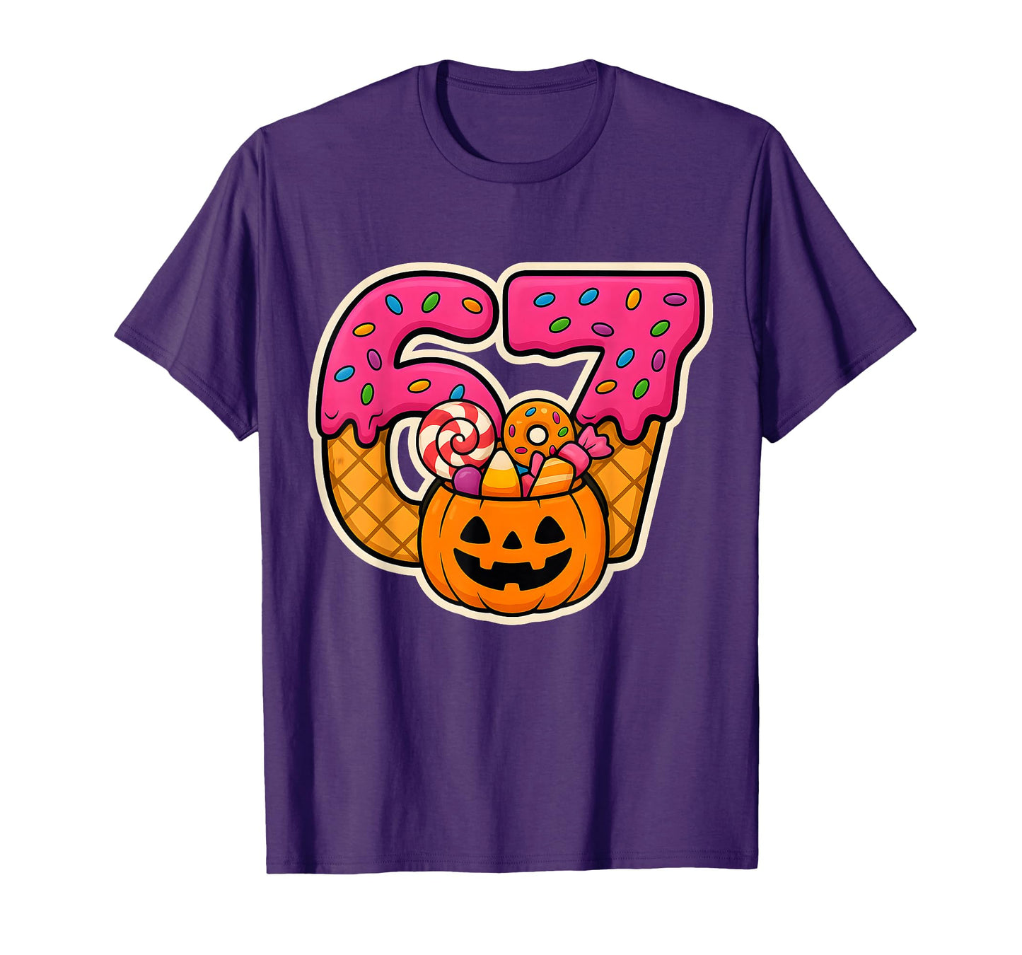 Funny Donut Number 67 Halloween Birthday Kids Candy Pumpkin T-Shirt