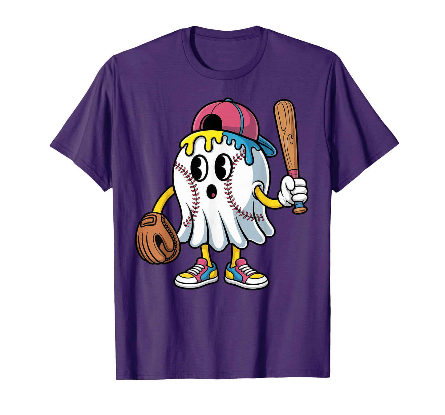 Ice Cream Drip Ghost Baseball Spots Baseball Drip Halloween T-Shirt