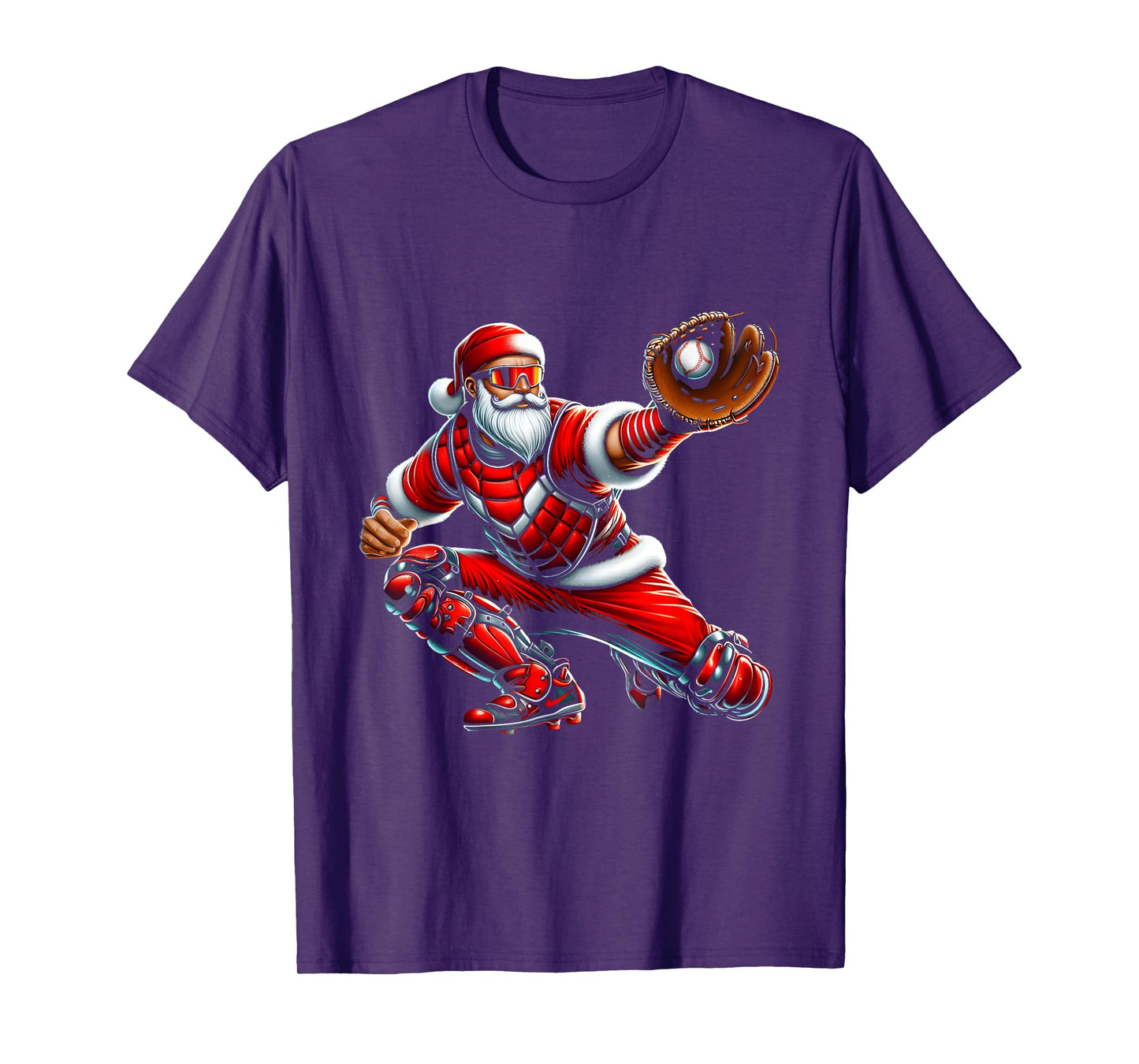 Santa Playing Baseball Catcher Merry Christmas Sport Player T-Shirt