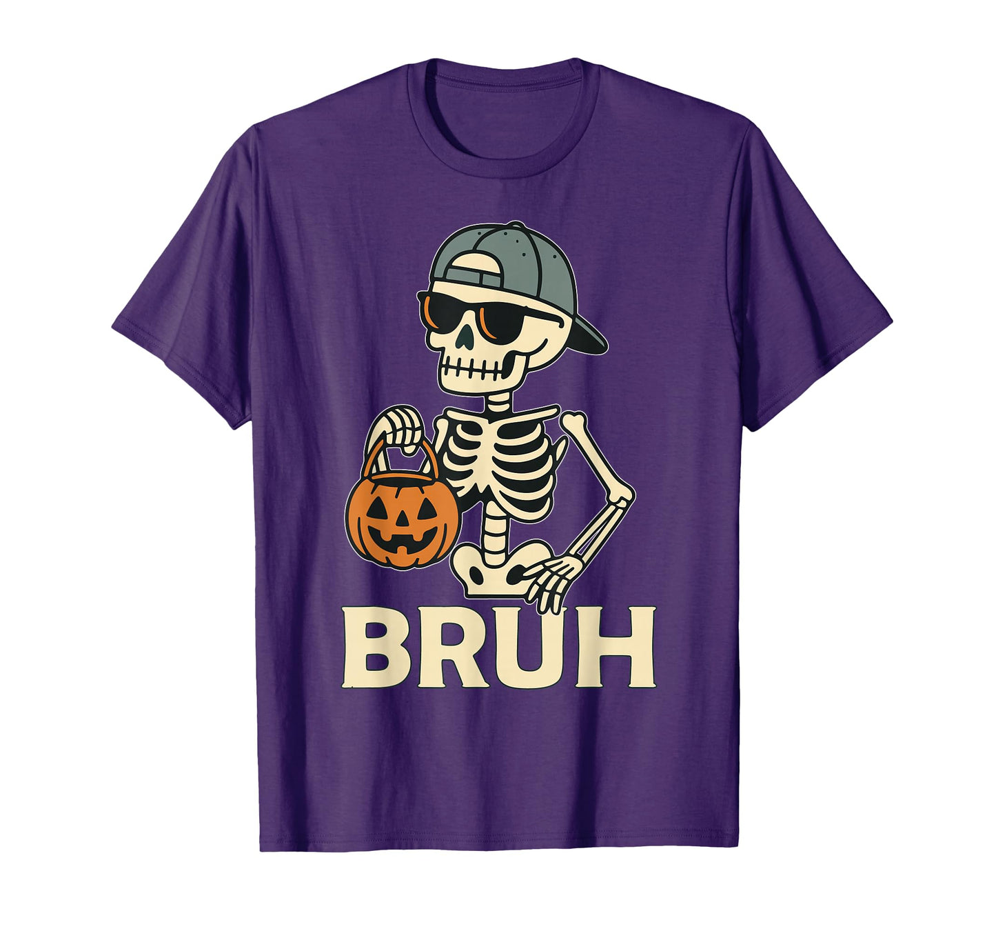 Bruh Skeleton Halloween Trick Or Treat Candy Kids Boys Men T-Shirt