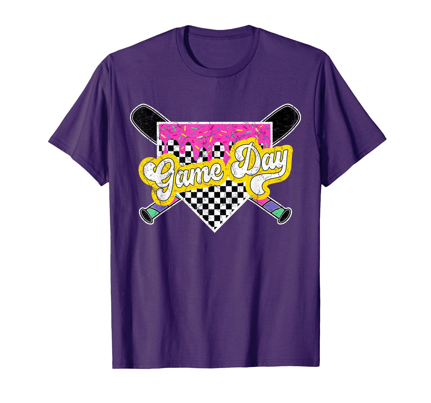 Game Day Checkered Baseball Ice Cream Drip for Boys Youth T-Shirt