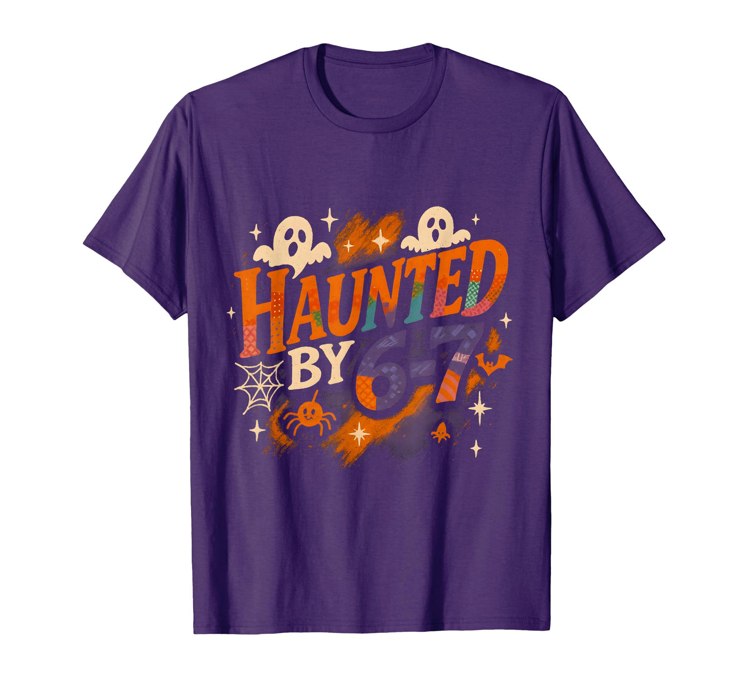 Haunted by 6-7 Funny Ghost Halloween Patchwork Design T-Shirt