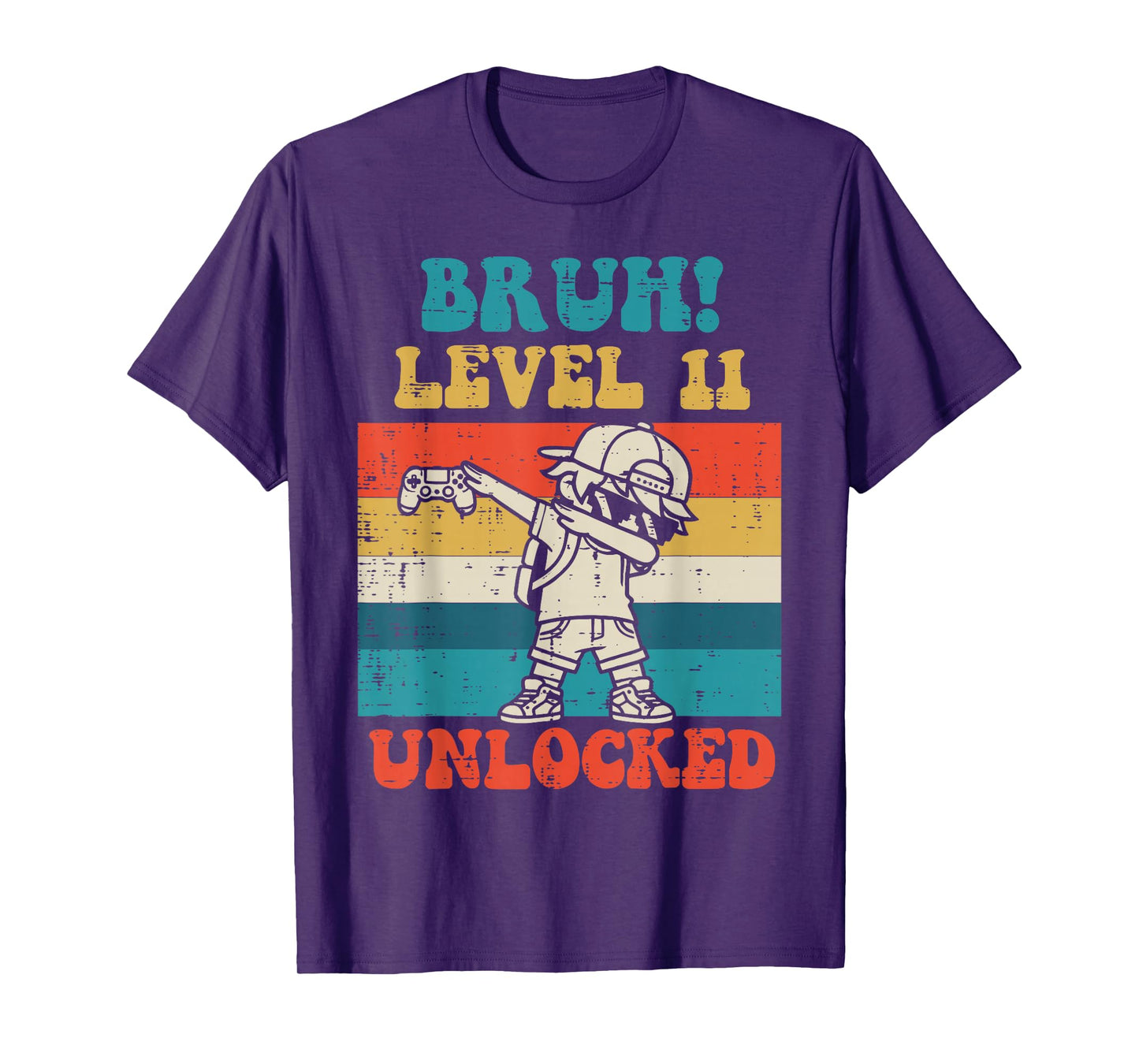 Bruh Level 11 Unlocked Gamer Dab Retro 11th Birthday Boys T-Shirt
