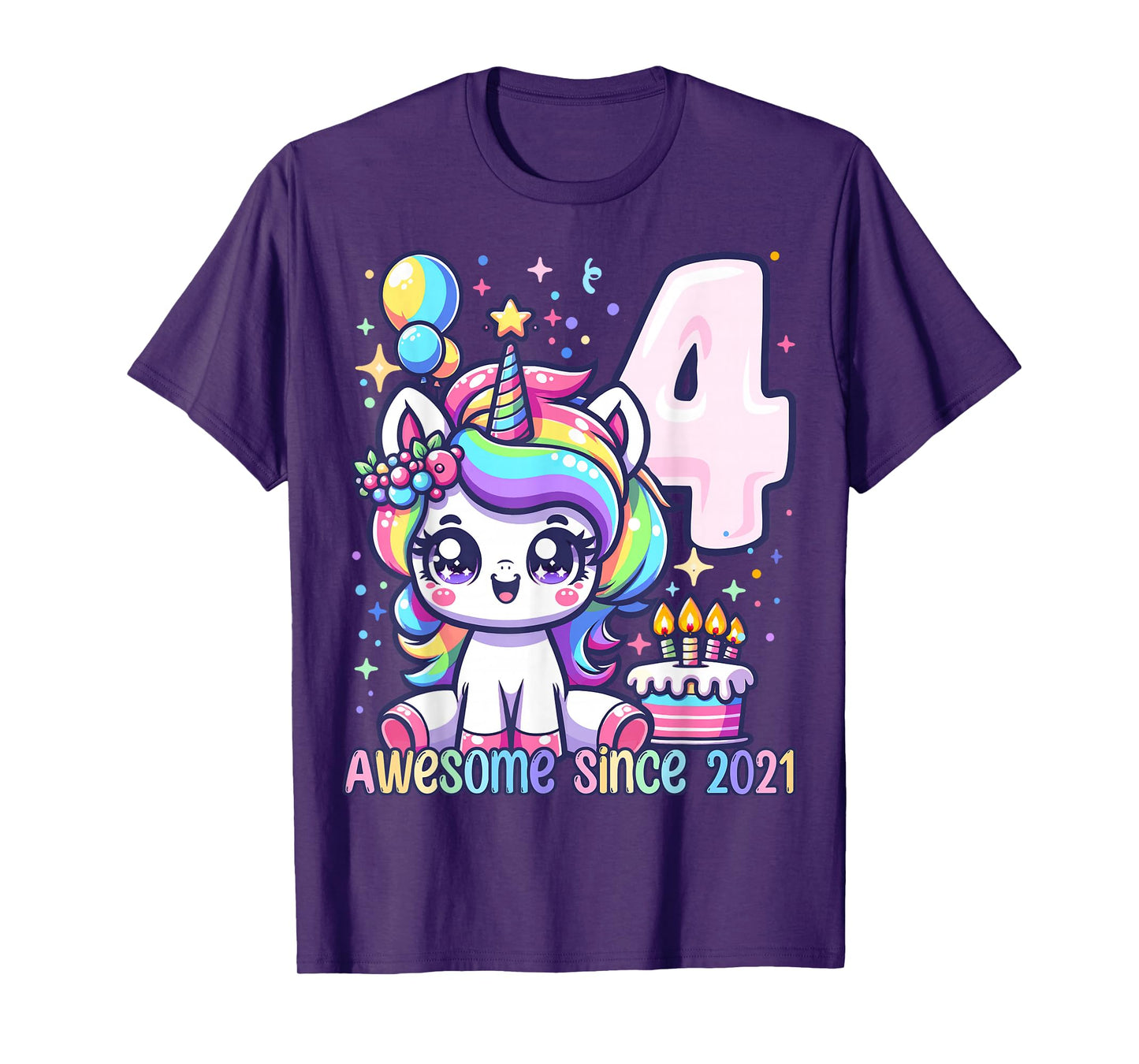 Unicorn 4th Birthday 4 Year Old Unicorn Party Girls Outfit T-Shirt