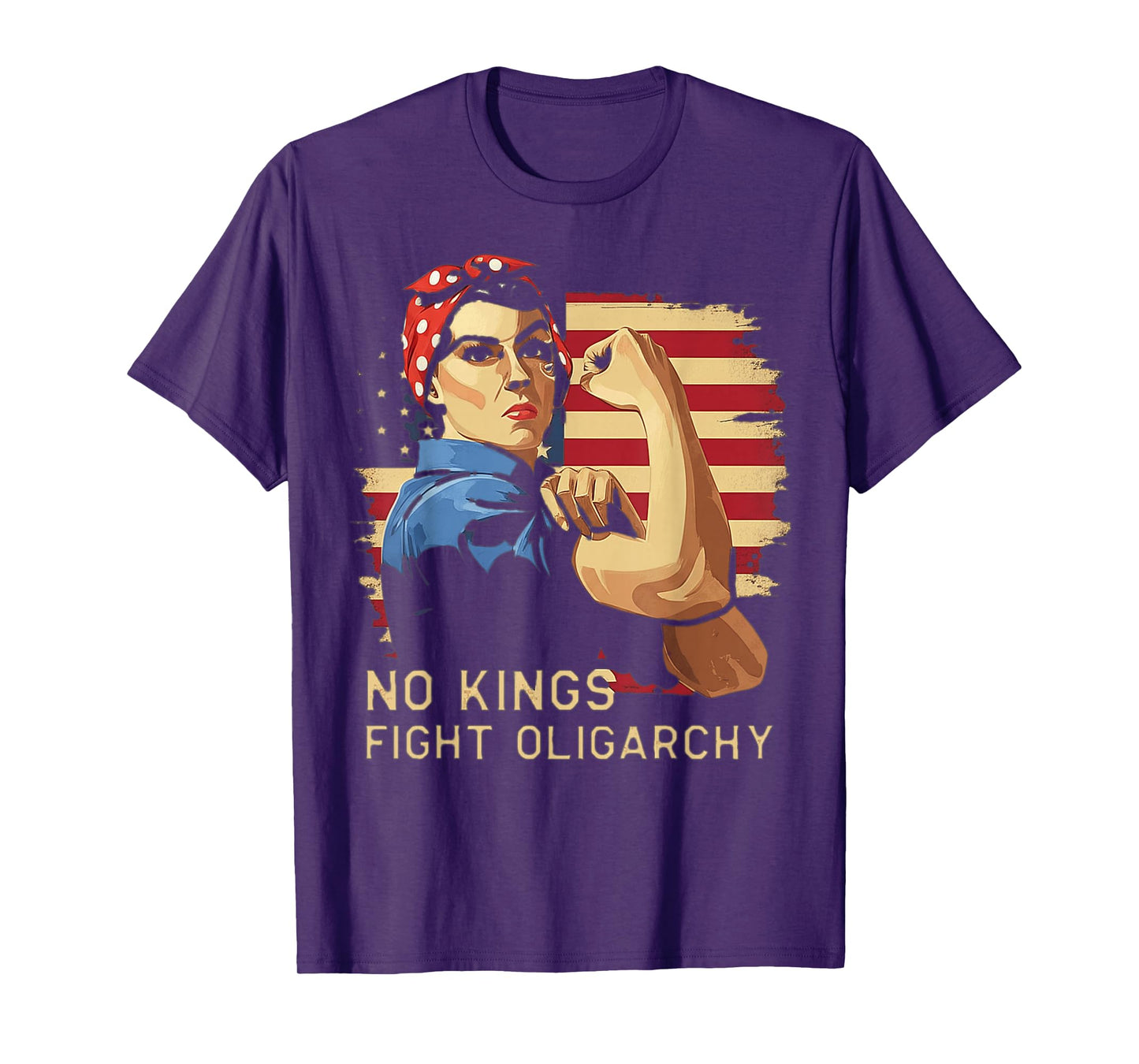 Vintage No Kings Fight Oligarchy America Flag Women Girls T-Shirt